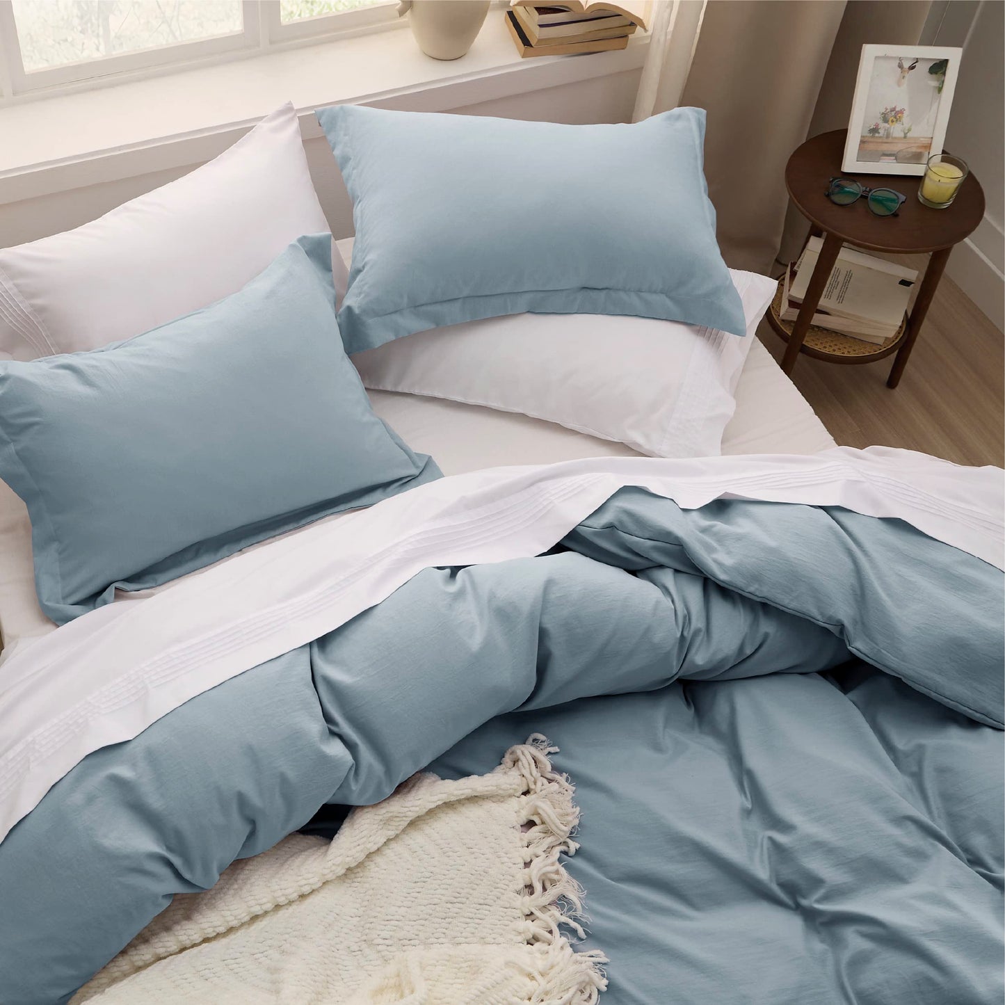 Bedsure Mineral Blue Twin Duvet Cover Set - Soft Prewashed Duvet Cover Twin Size, 2 Pieces, 1 Duvet Cover 68x90 Inches with Zipper Closure and 1 Pillow Sham, Comforter Not Included