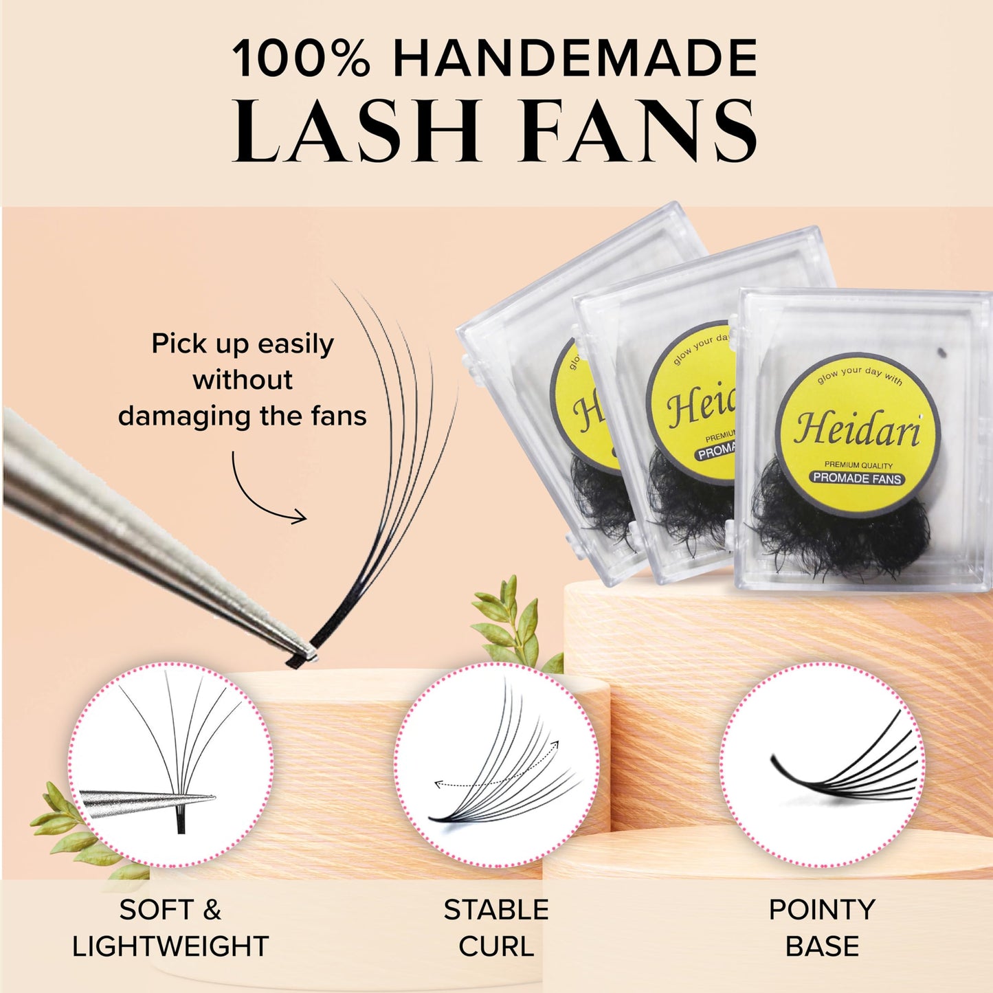 Heidari Handcraft Promade Eyelashes Extension Ideal for Professional Lash Salon, Collection 3D-20D, C CC D DD Curl, Thickness 0.03~0.1mm, Length 8-20mm, Long Lasting,Easy Application 10D-0.03 D 10 mm