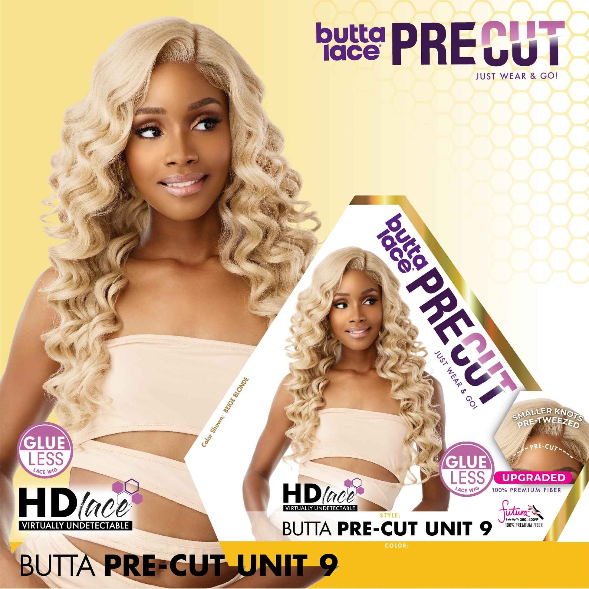 Sensationnel Butta Lace Precut Wigs - Unit 9 Glueless Extra Wide 5 Inch Deep Parting Synthetic Pre Tweezed Smaller Knot Hairline (1B OFFBLACK)
