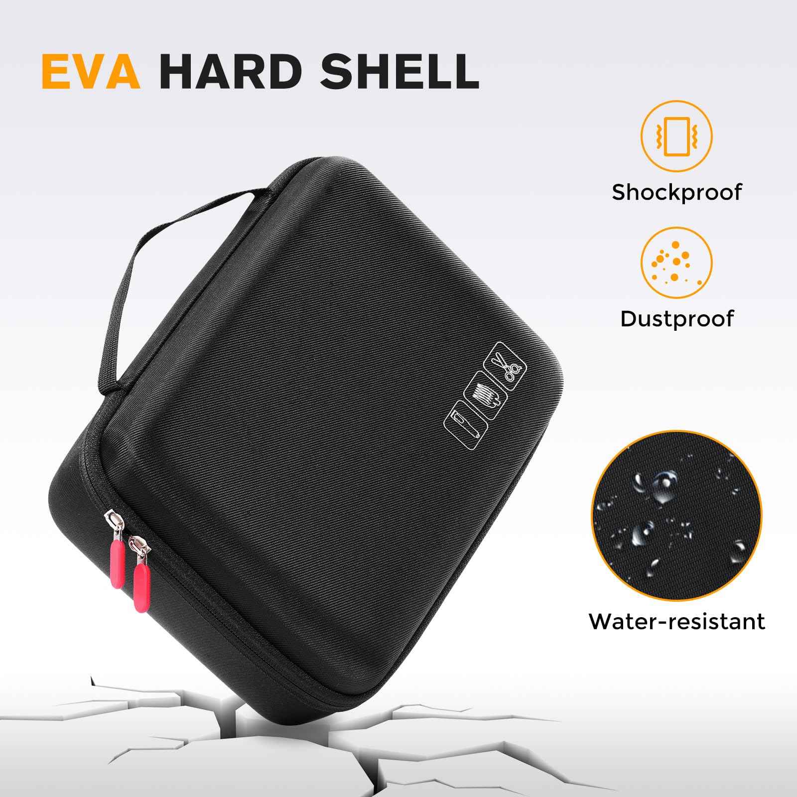 ProCase Hard Barber Accessories Case, Travel Bag for 3 Hair Clippers and Supplies, Trimmer Organizer Storage Box with Clear Pouch, Portable Holder for Men Razor Guard Grooming Kits -Black