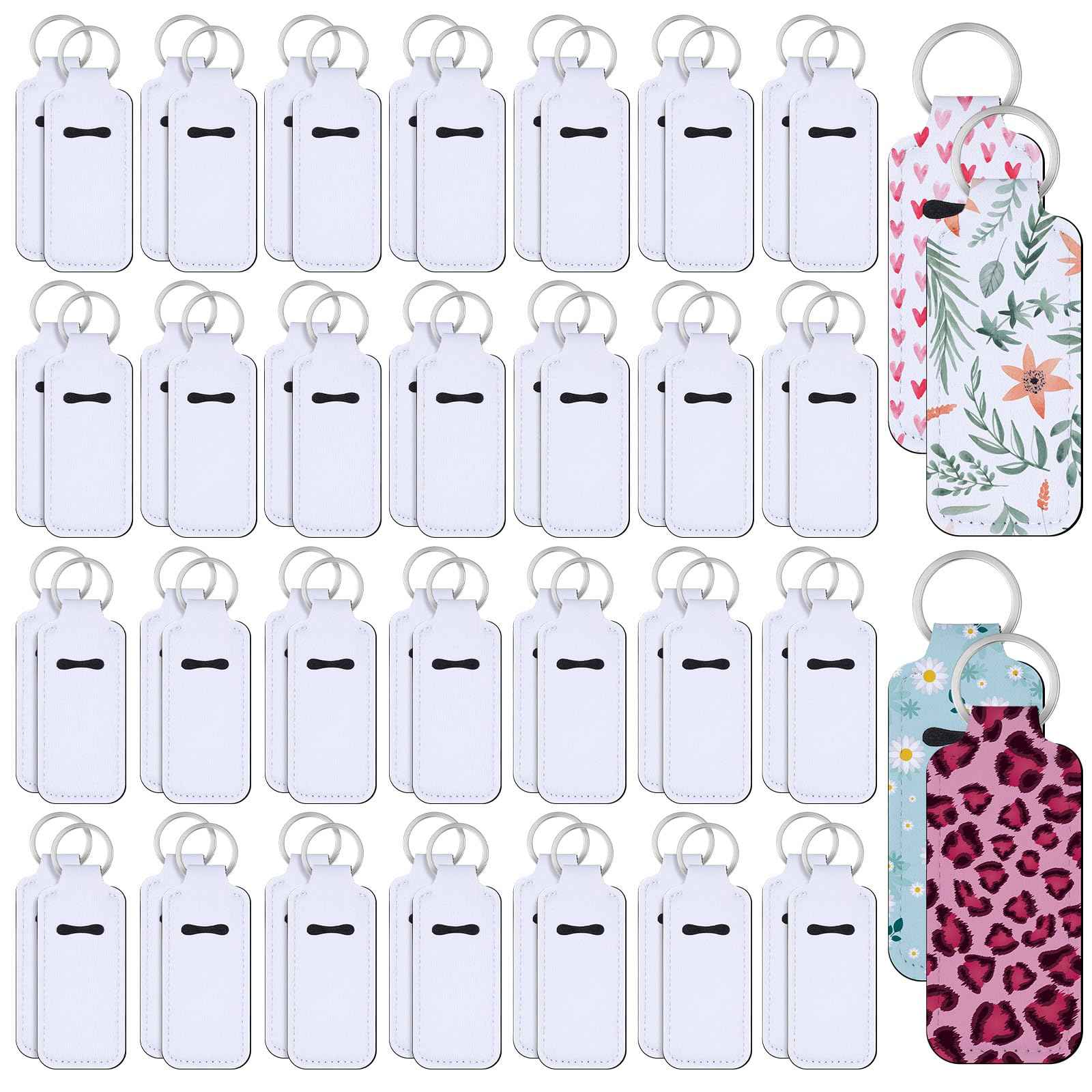 Ferreve 100 Pcs Sublimation Lipstick Holder Keychain Bulk Blank Lipstick Balm Gloss Holder Neoprene Blanks Portable Protective Cases for Women DIY Key Ring Travel Supplies