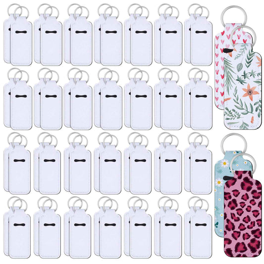 Ferreve 100 Pcs Sublimation Lipstick Holder Keychain Bulk Blank Lipstick Balm Gloss Holder Neoprene Blanks Portable Protective Cases for Women DIY Key Ring Travel Supplies