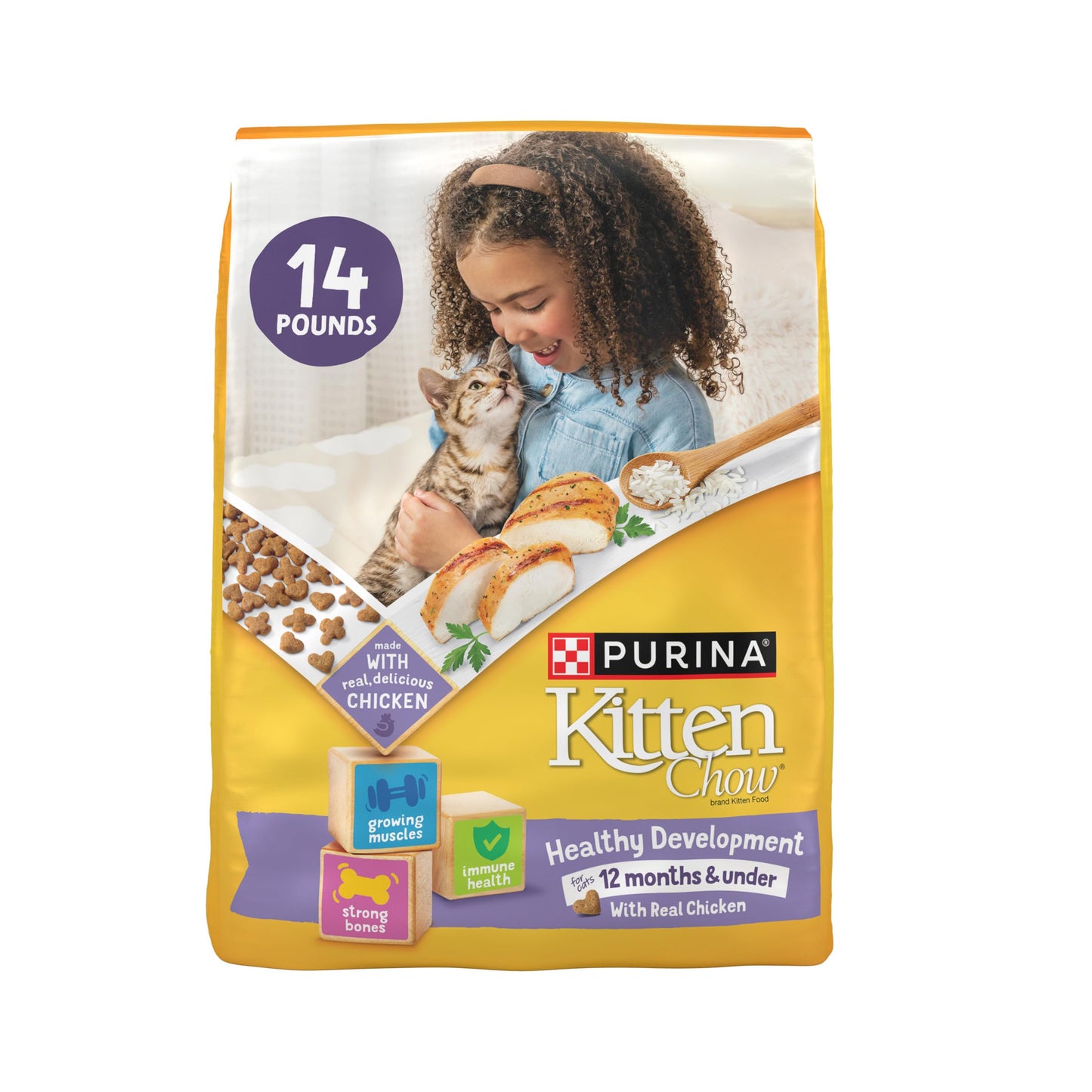 Purina Kitten Chow Kitten Food Healthy Development with Real Chicken Dry Kitten Food - 14 lb. Bag