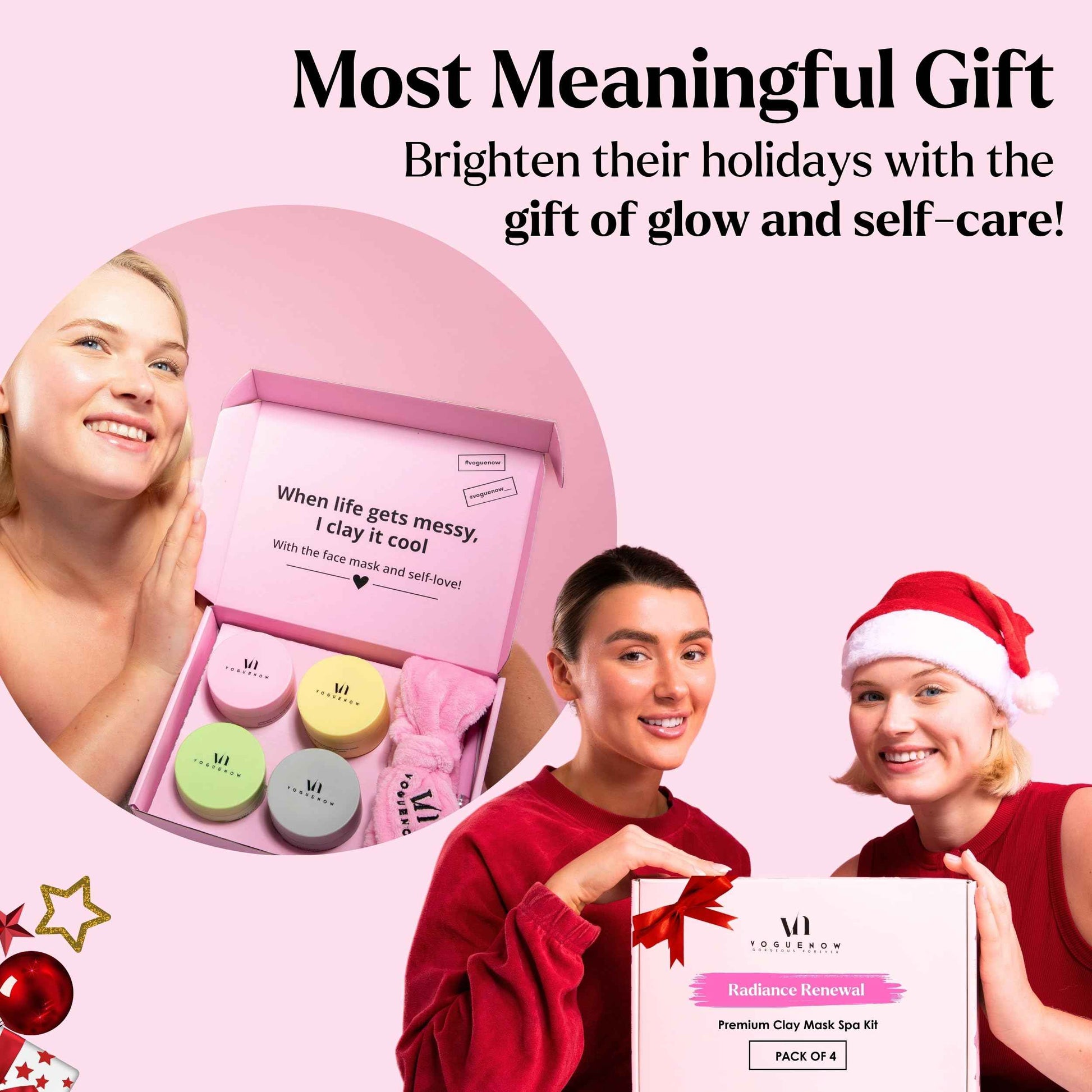 Clay Mask Gift Pack of 4 Jars (400g), Cute Headband & Brush | Clay Face Mask | Turmeric Vitamin C, Green Tea, Rose, Dead Sea Mud | Clay Mask For Face | Christmas Gifts for Women, Gifts for Women