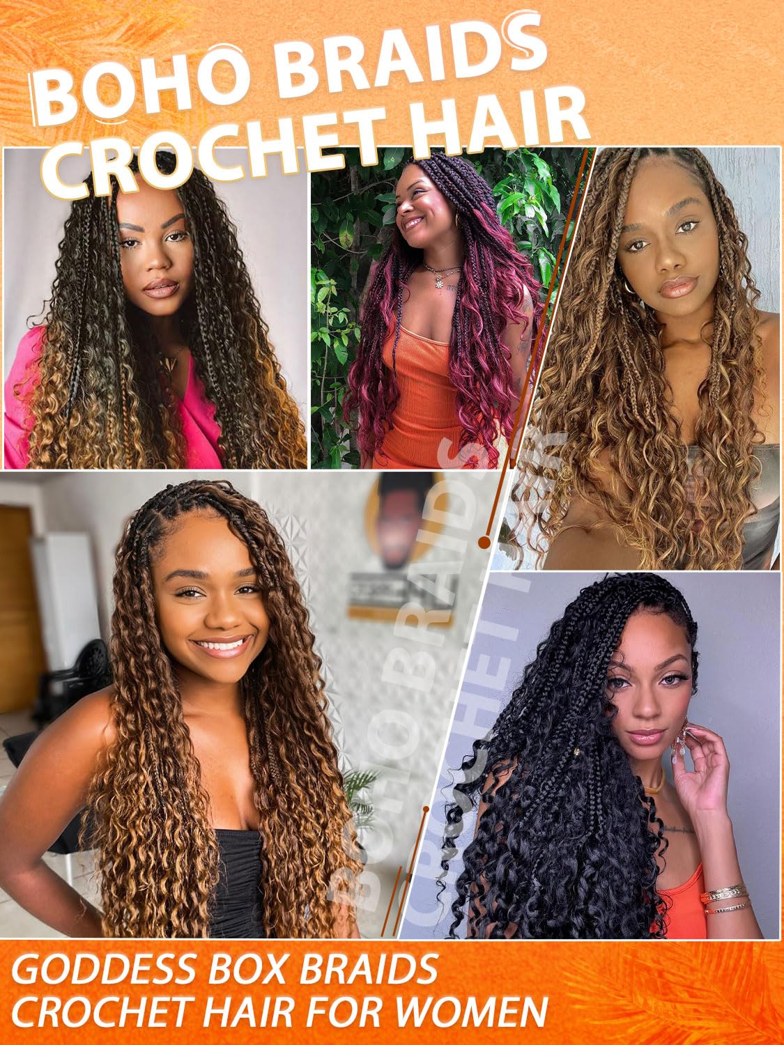 Goddess Box Braids Crochet Hair for Women 14 Inch 8 Packs Boho Crochet Box Braids with Curly Ends Bohemian Pre-looped Box Braids Crochet Braiding Hair Extensions(14inch,1B/30)