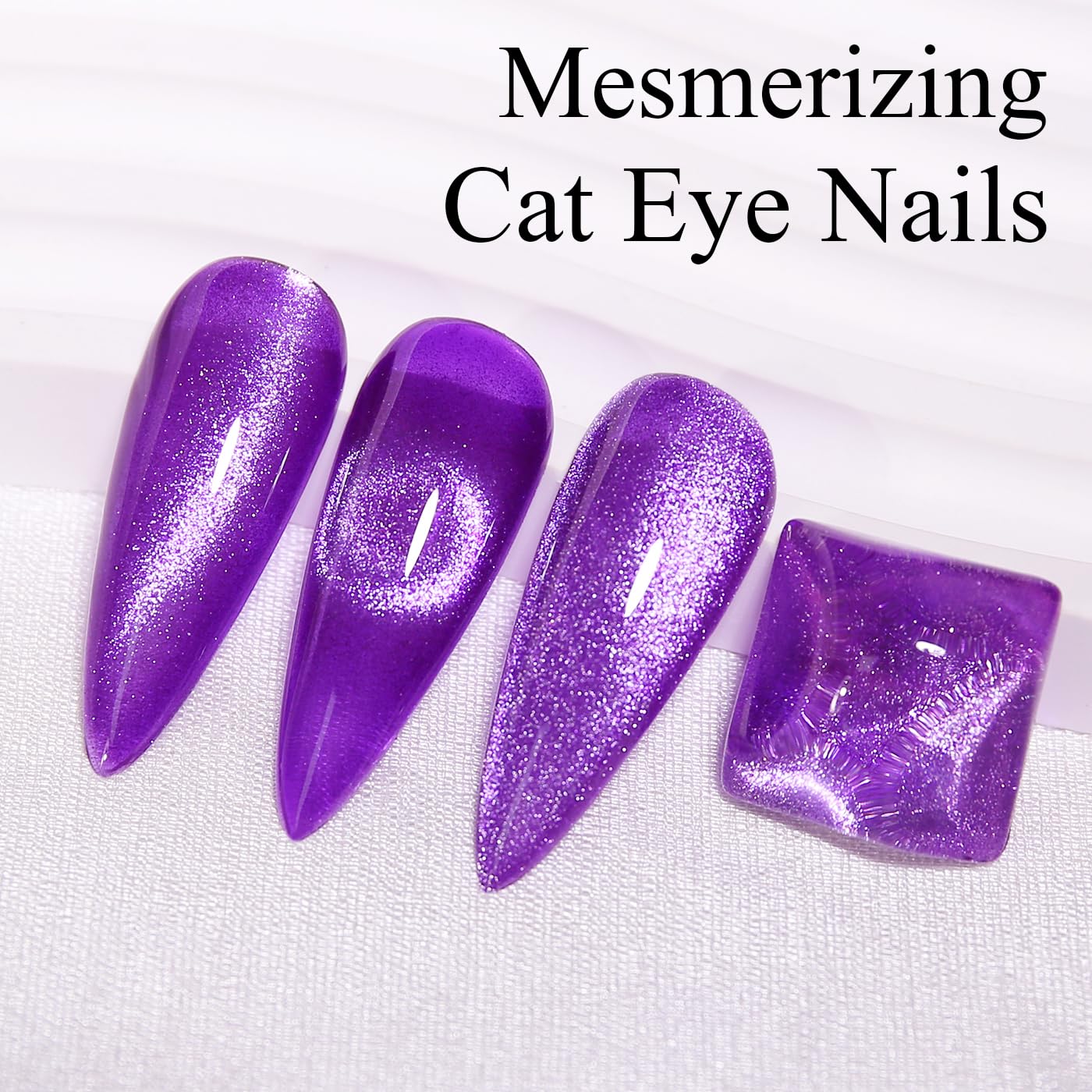 Imtiti Cat Eye Gel Nail Polish, 15ML Purple Holographic Glitter Cat Eye Gel Polish with Magnet UV LED Magnetic Gel Nail Polish Crystal Galaxy Sparkly Home DIY Manicure Nail Salon Kit