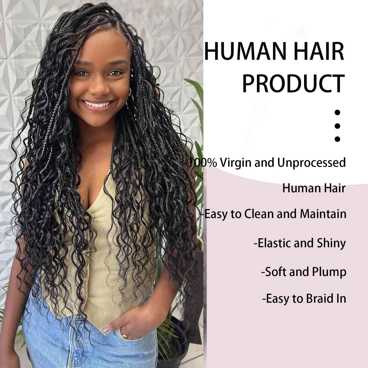 Human Braiding Hair For Boho Braids Deep Water Wave Bulk Human Hair for Braiding 12A Wet and Wavy Curly 100% Human Hair Extensions 1 Bundle 50g Natural Color 24inch