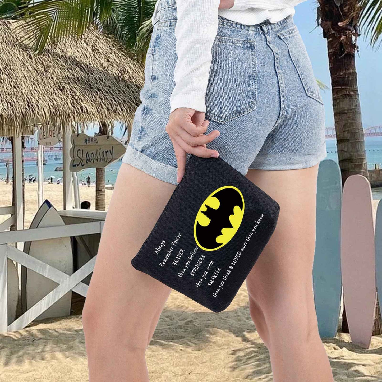 LEVLO Bat Classic Logo Make Up Bag - Cosmetic Gift, Stronger Smarter Than You Think, Black Zipper Pouch