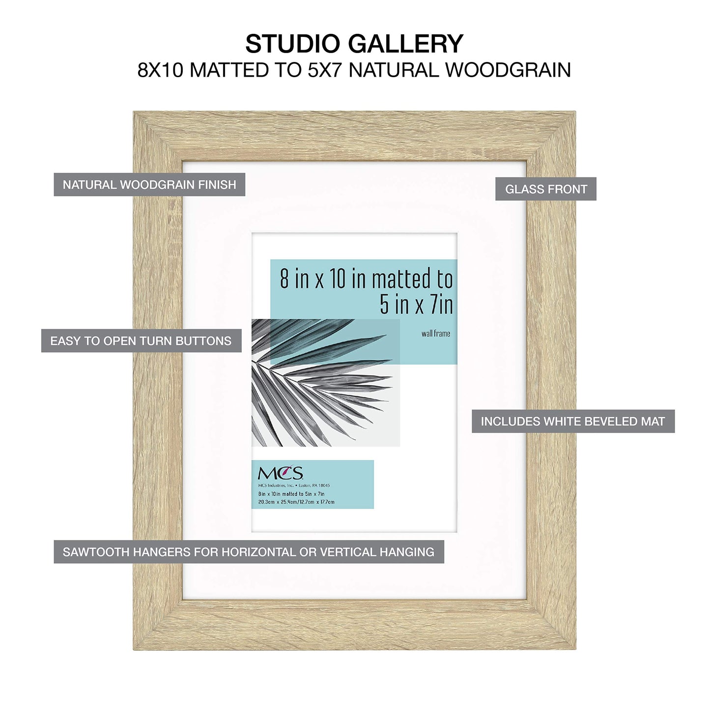 MCS Studio Gallery Set-of-7 Gallery Wall Picture Frames in Natural Woodgrain, 11x14, 8x10 & 5x7, Rectangle Photo Frames for Photos, Posters & Art Prints (7-Pack)