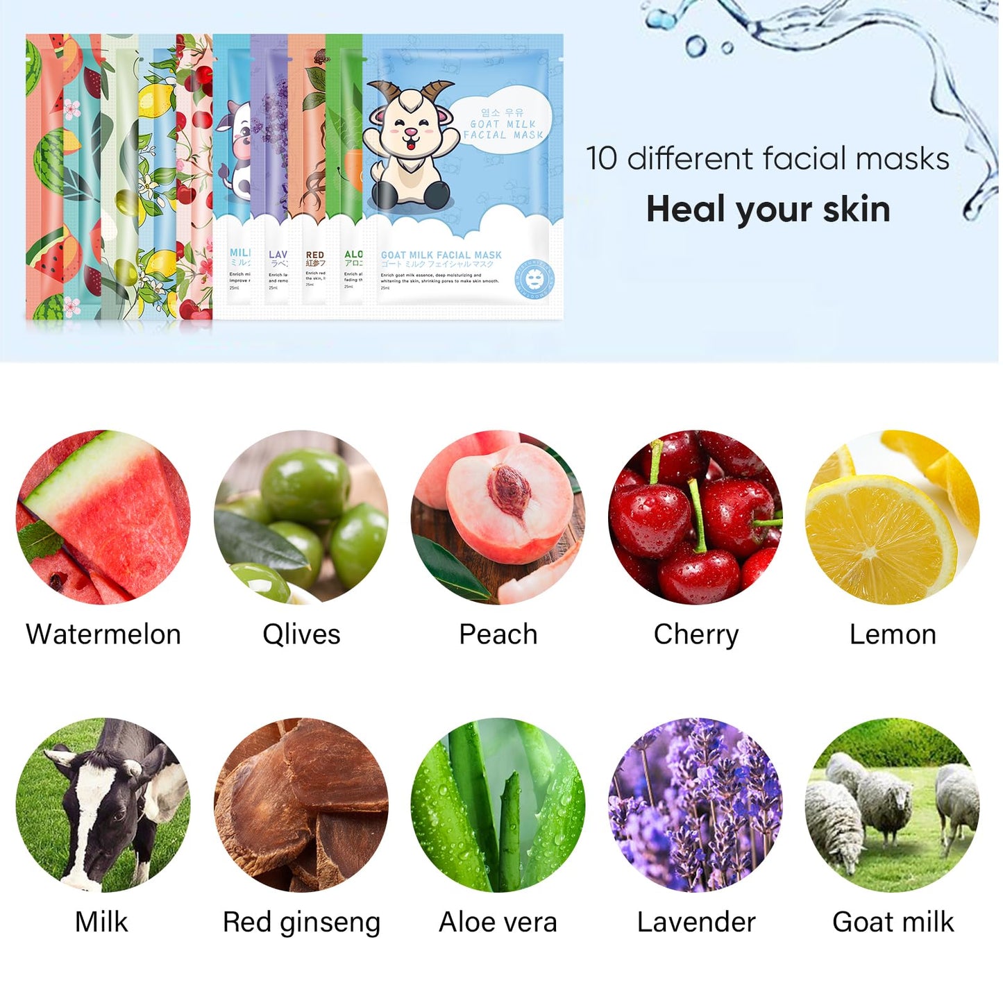 GUOYAOLIFU Collagen Face Mask 10 Sheet Facial Mask Collagen Face Mask Skin Care Facial Masks for Women Skin Care Hydrating Collagen Essence Face Mask