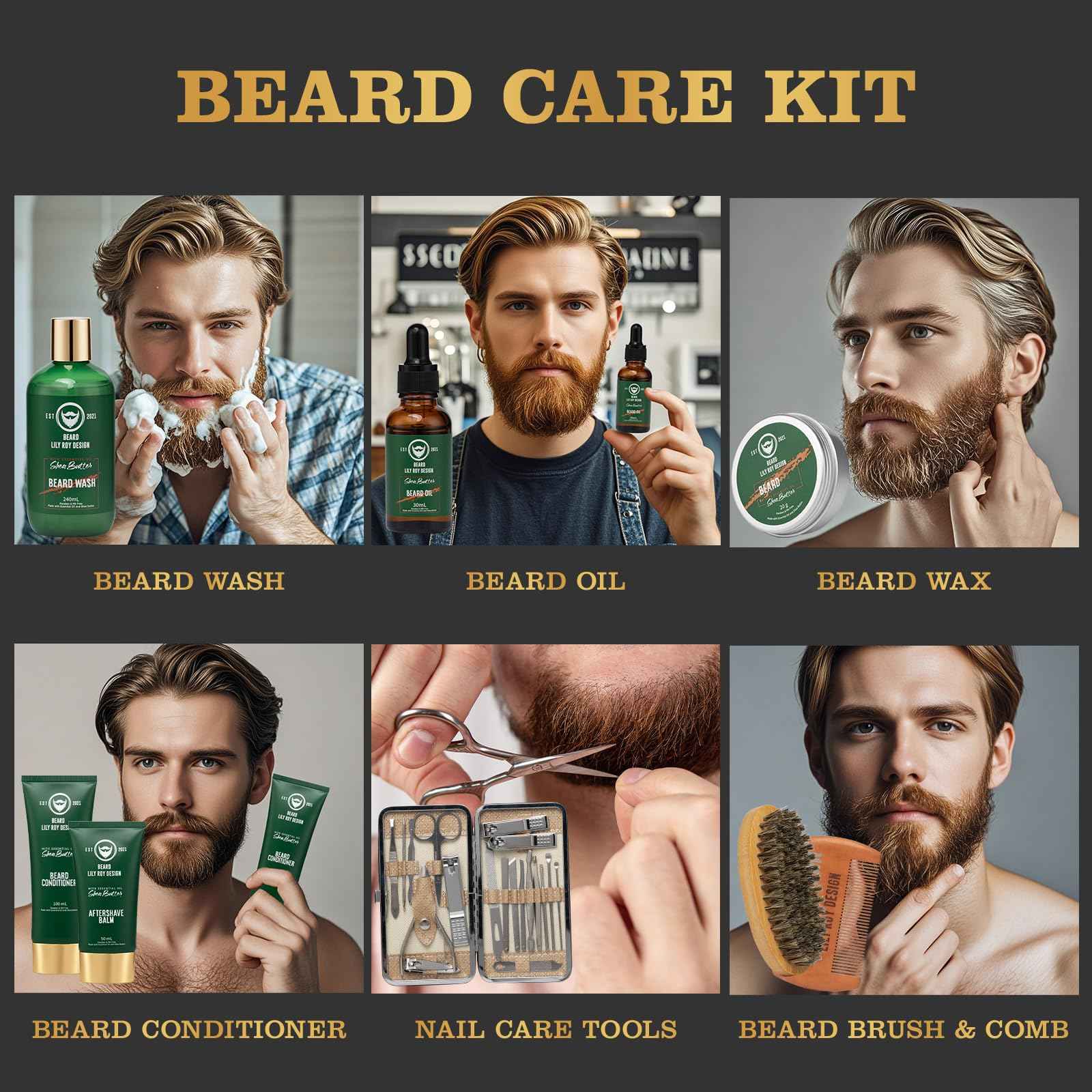 Father's Day Spa Gift for Men - Luxury 32Piece Shea Butter Bath & Beard Gift Set for Men Bath & Body Care Kit for Him with Beard Wax | Christmas, Valentine's Day, Birthday, Relaxation Gift Set for Dad