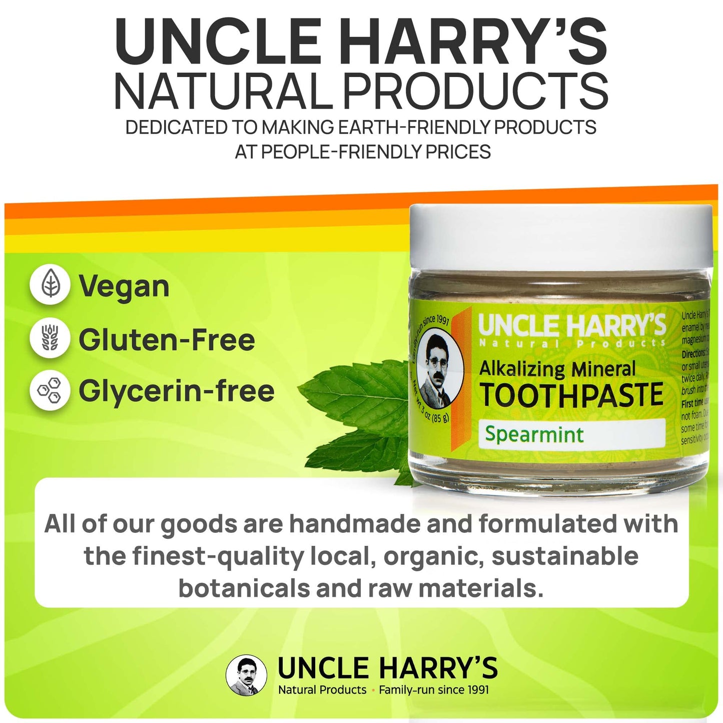 Uncle Harry's Spearmint Remineralizing Toothpaste | Natural Whitening Toothpaste Freshens Breath & Promotes Enamel | Vegan Fluoride Free Toothpaste Pack of 4