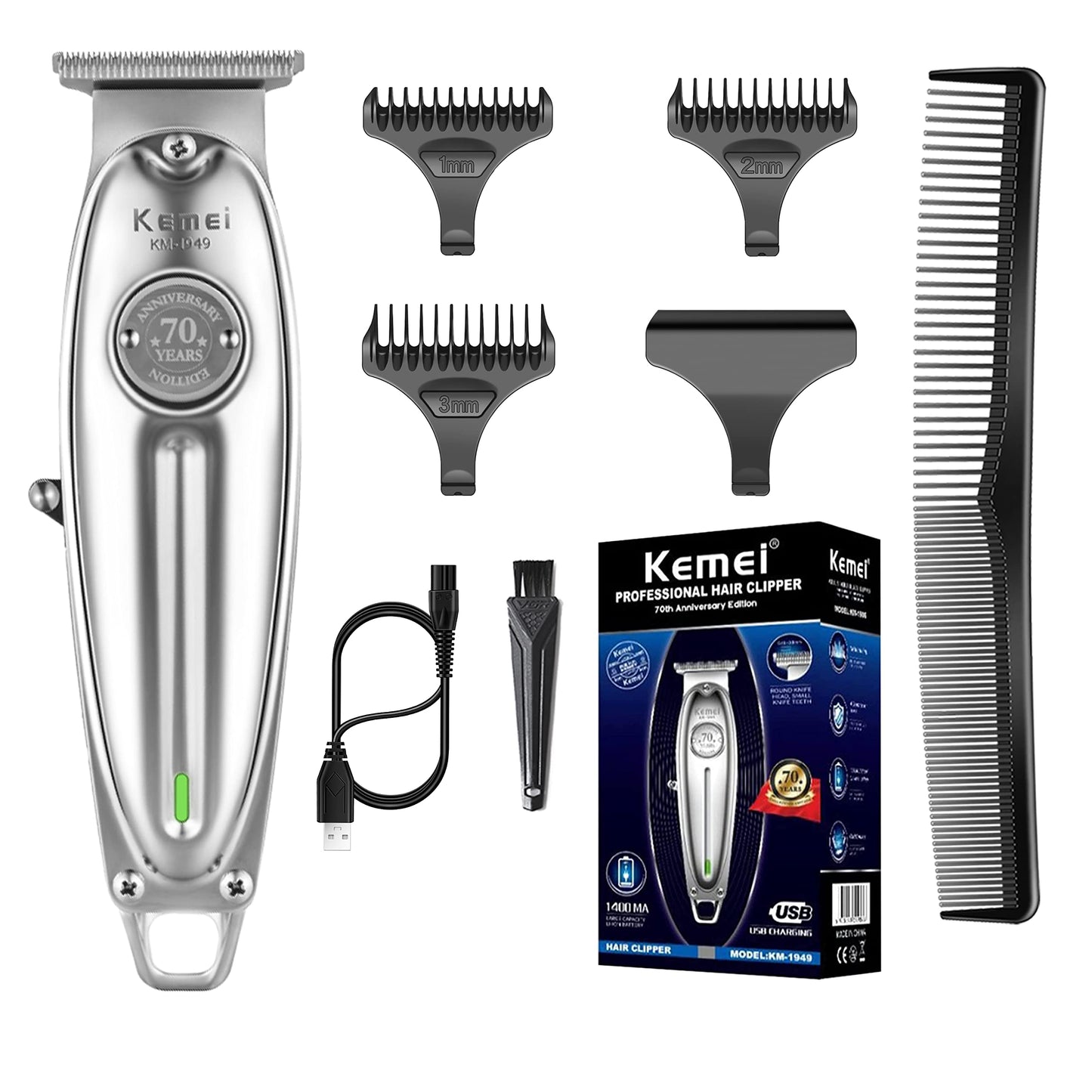 KEMEI Professional Beard & Hair Trimmer for Men, Cordless T-Blade Trimmer, Electric Hair Clippers for Barbers and Stylists, All Body Grooming-Model 1949