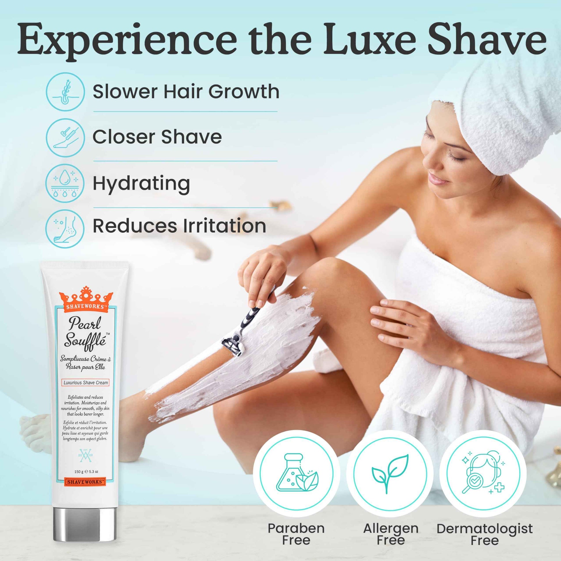 Shaveworks Pearl Soufflé Shaving Cream for Women – Soothing, Hydrating Shave Lotion for Legs, Underarms, Bikini Area – Reduces Irritation, Slows Future Hair Growth 5.3 Fl Oz
