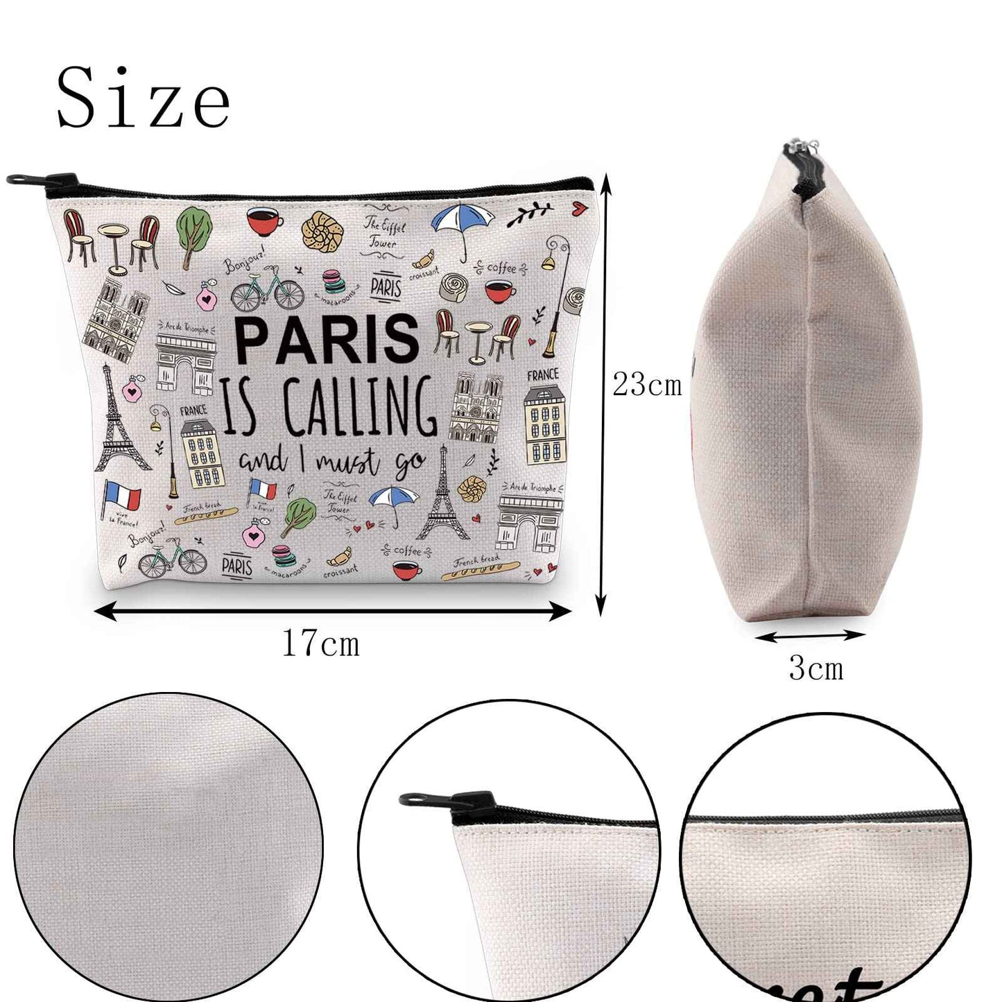 POFULL Paris Themed Gifts Paris Is Calling And I Must Go Cosmetic Bag Paris Lover Gift (Paris Is Calling Cosmetic Bag)