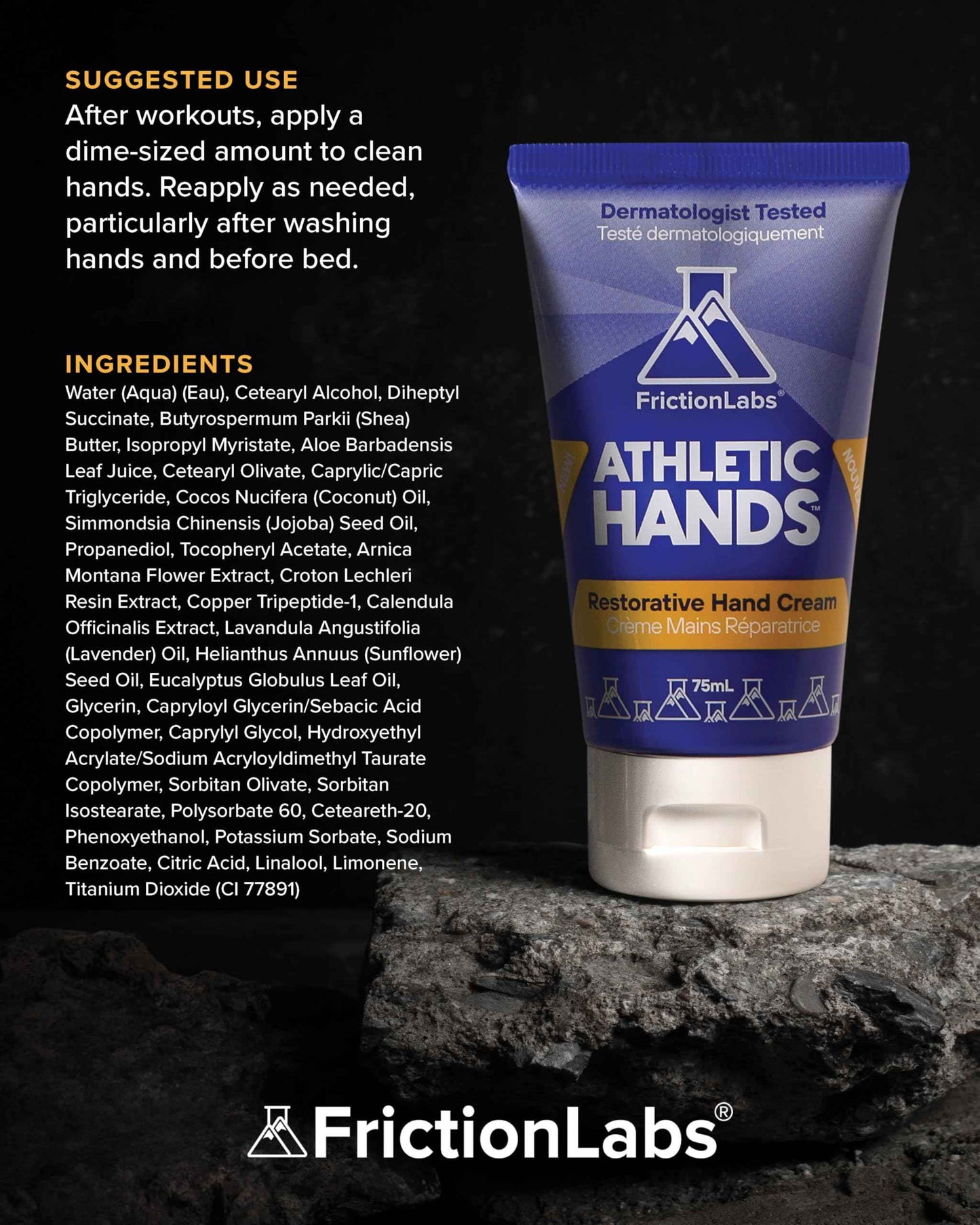 Friction Labs Athletic Hands - Daily Restorative Hand Cream for Active & Dry Skin - Derm Tested Non-Greasy Shea Butter Improves Elasticity & Resilience - Hand Salve for Athletes - Eucalyptus Scent