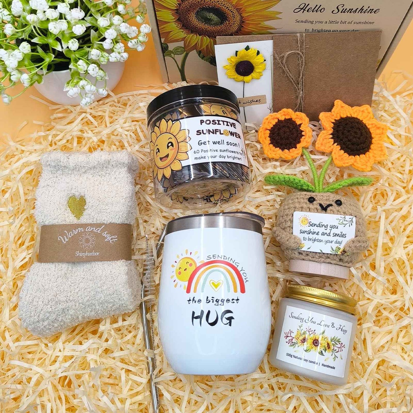 Sunshine Box - Sunflower Get Well Soon Gift Baskets for Women Girls - Ideal Care Package for Wife, New Moms,Sisters, Friends, People with Depression Mastectomy Post-surgery Recovery