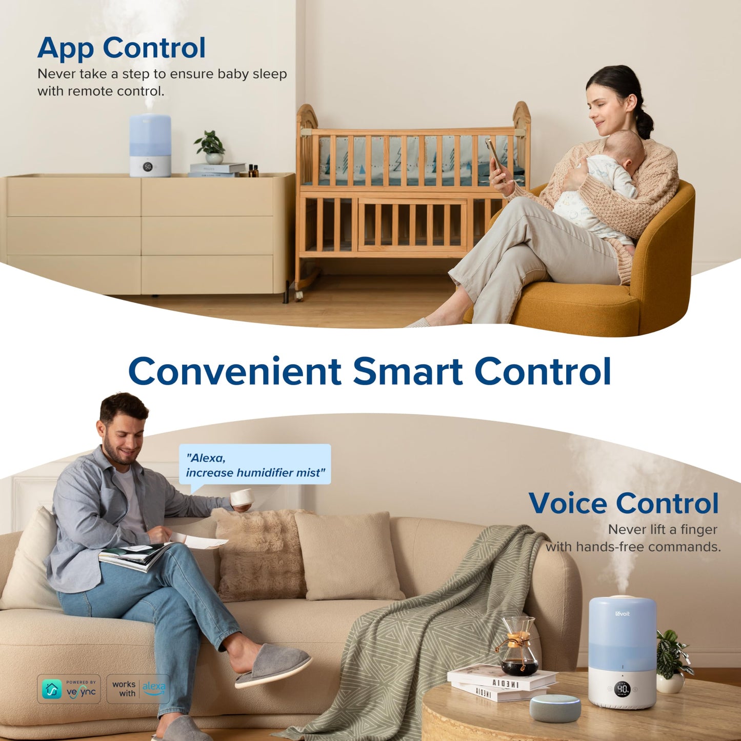 LEVOIT Dual 200S Smart Humidifiers for Bedroom, Top Fill, Customize Humidity for Home, Baby Nursery & Plants with Humidistat, Essential Oil Diffuser, Schedule, Timer, APP & Voice Control, 3L, Blue