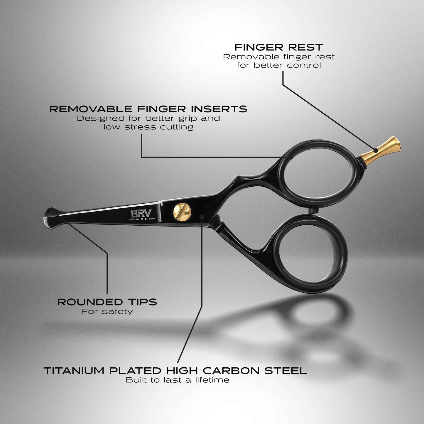 BRV MEN Rounded-Tip Small Trim Scissors for Men 4.2" | High Carbon Stainless Steel | Nose Hair for Men | Professional Grooming Scissors for Beard, Mustache & Ear Hair - RIGHT HANDED (Black)