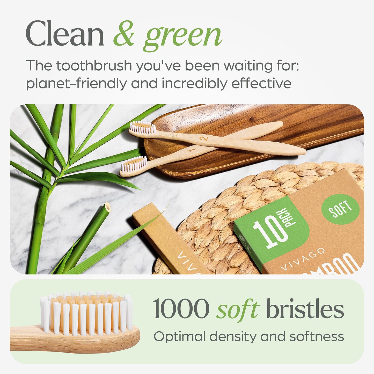 VIVAGO Biodegradable Bamboo Toothbrushes Bulk Soft Bristles (50 Pack) - Eco-Friendly, Compostable Natural Wooden Bulk Toothbrush