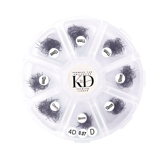 1000 Promade Fan Mix Tray | 3D,4D,5D,9D,12D | 0.05/0.07 Thickness| Size 9-14mm Mix Length C,D Curl Mutiple Options,Handmade Loose Promade Lash Fans Extensions. (MIX 10MM- 14MM, 4D-0.07-C)