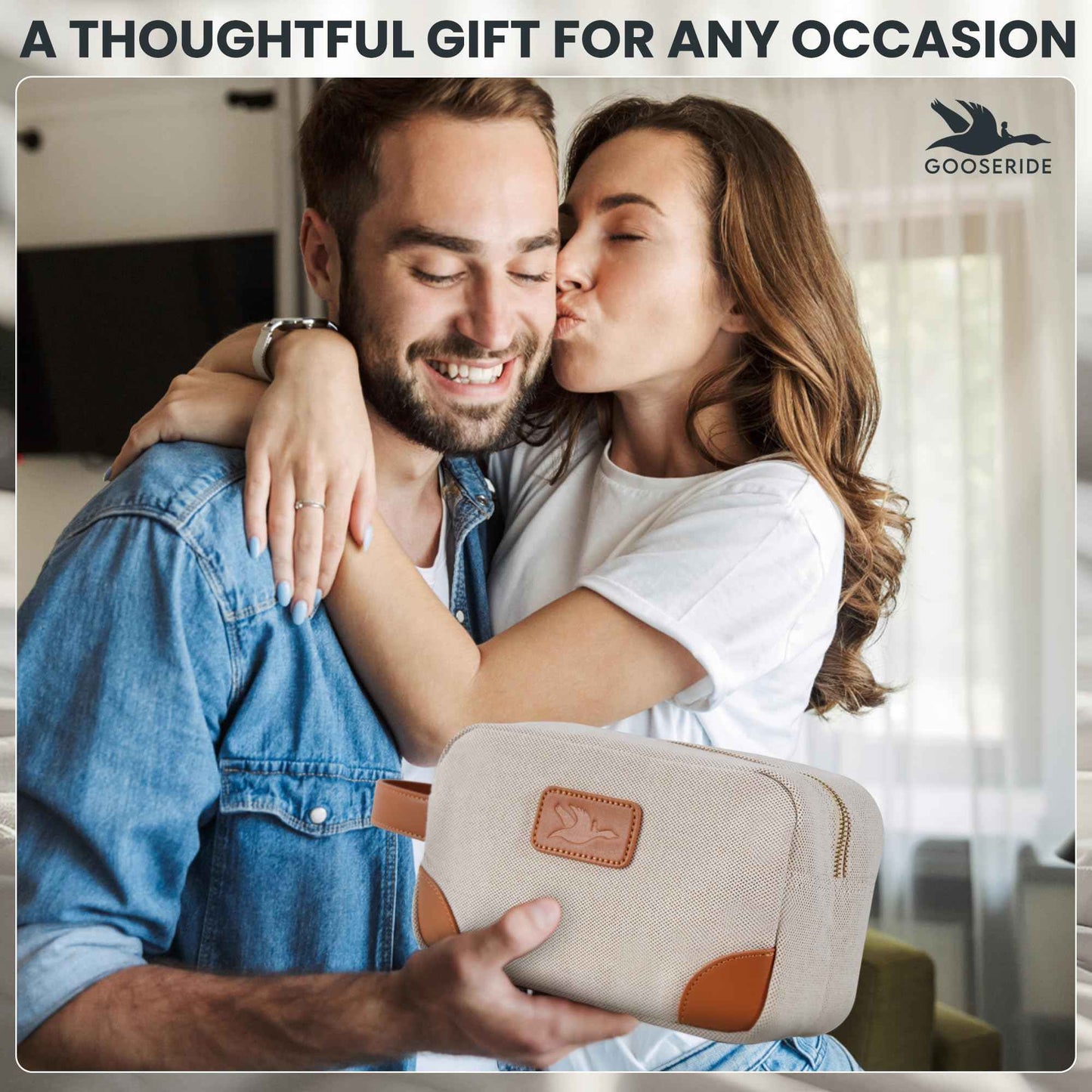 GOOSERIDE Small Makeup Bag for Women and Men - Cute Cosmetic Bag for Travel, Multipurpose Canvas Make up Pouch for Accessories, Mini Makeup Purse with Zipper and Internal Pockets for Toiletries - Sand