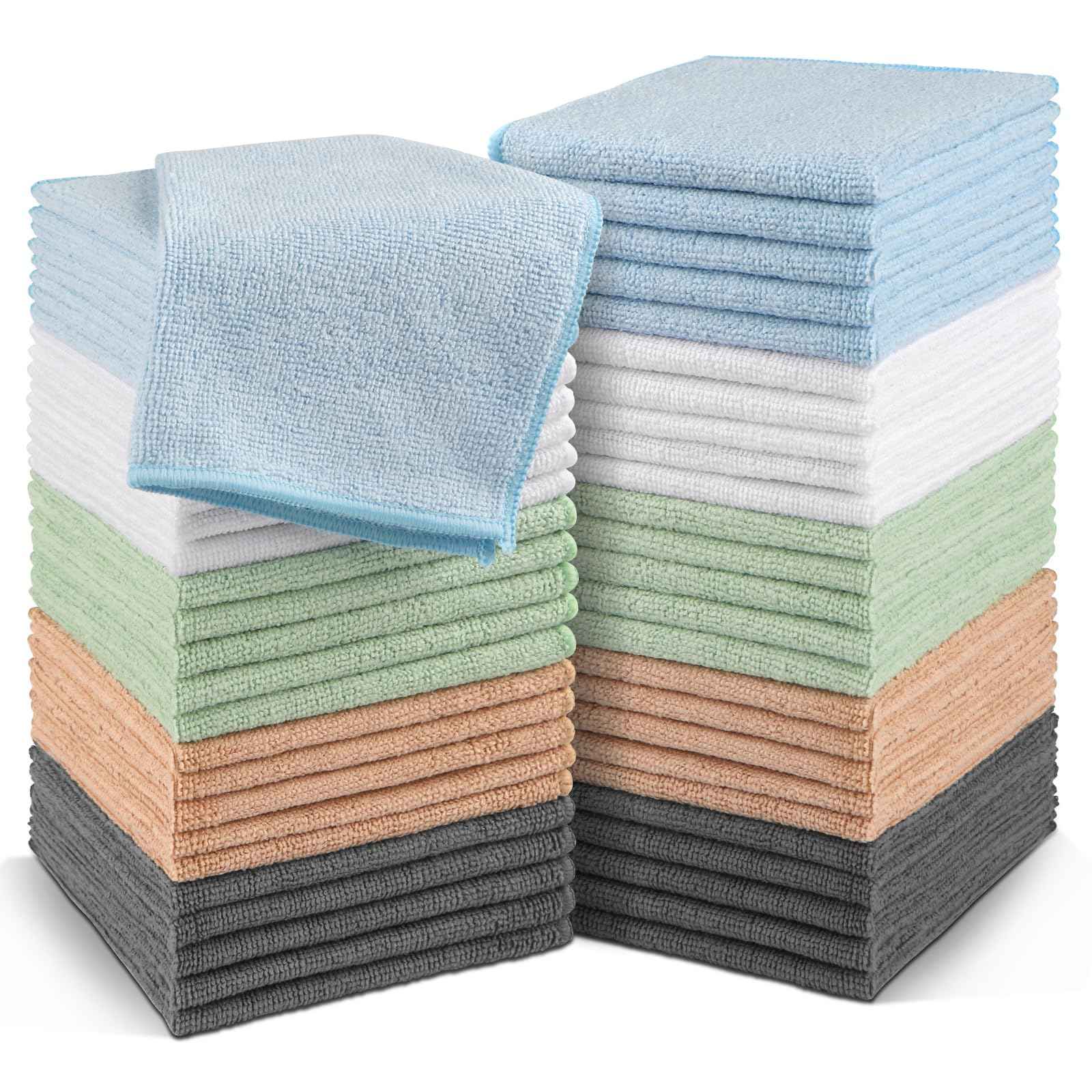 Orighty Washcloths Bulk Towels Set 50 Pack, Highly Absorbent and Soft Feel Microfiber Face Cloths, Multi-Purpose Wash Cloths & Hand Towels for Bathroom, Hotel, Spa, and Gym, 12x12 Inch, Multi-Color