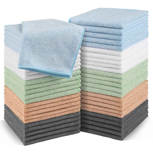 Orighty Washcloths Bulk Towels Set 50 Pack, Highly Absorbent and Soft Feel Microfiber Face Cloths, Multi-Purpose Wash Cloths & Hand Towels for Bathroom, Hotel, Spa, and Gym, 12x12 Inch, Multi-Color