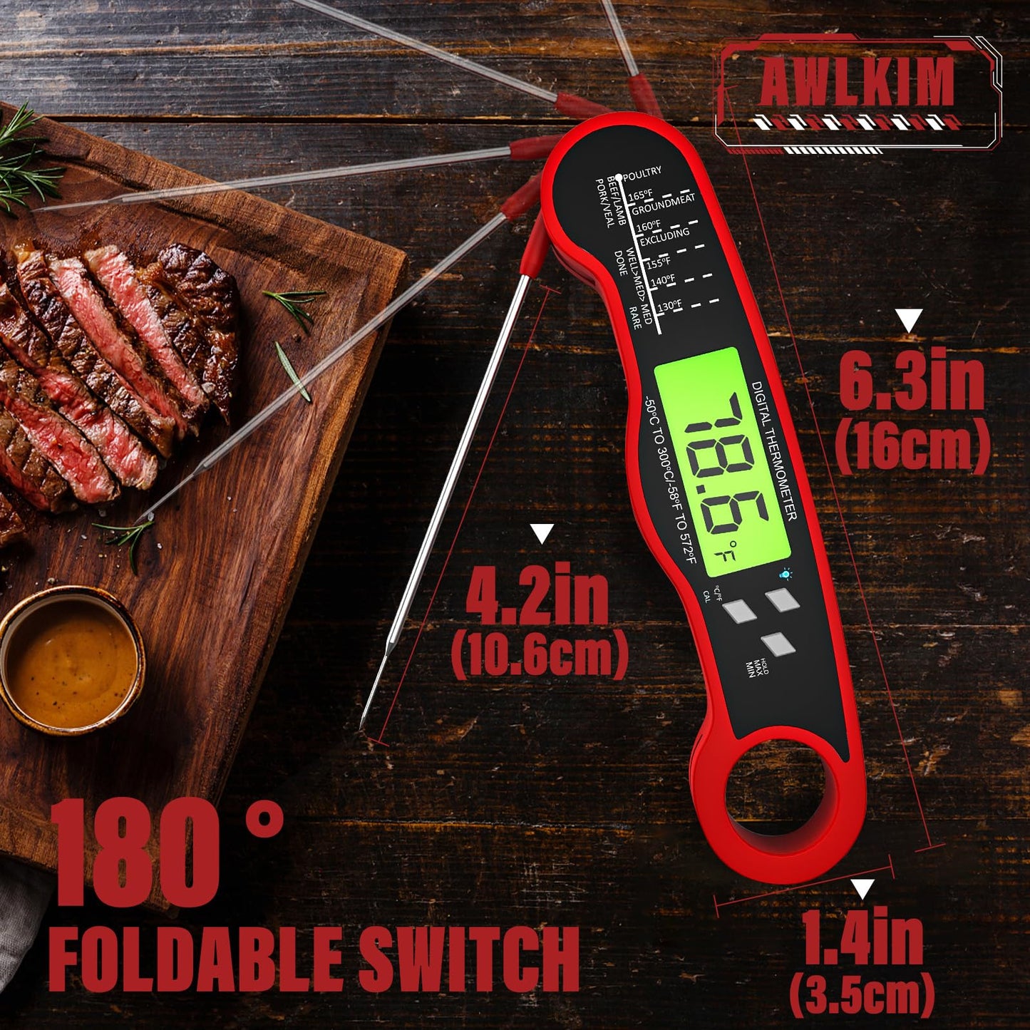 Meat Thermometer Digital - Fast Instant Read Food Thermometer for Cooking, Candy Making, Outside Grill, Waterproof Kitchen Thermometer with Backlight, Stocking Stuffers for Adult Men