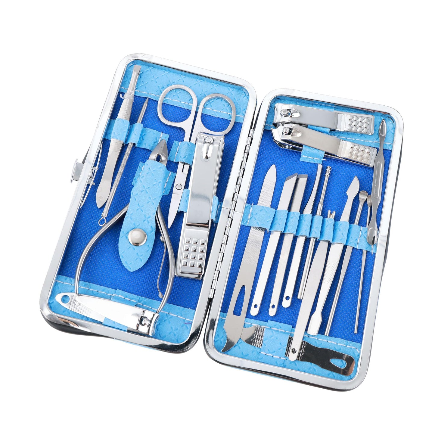 Nail Clippers, Stainless Steel Anti-Splash Nail Clippers, Nail Clippers with Flat Mouth Household File, for Manicure, Pedicure, Women and Men (19 Piece Set Blue)