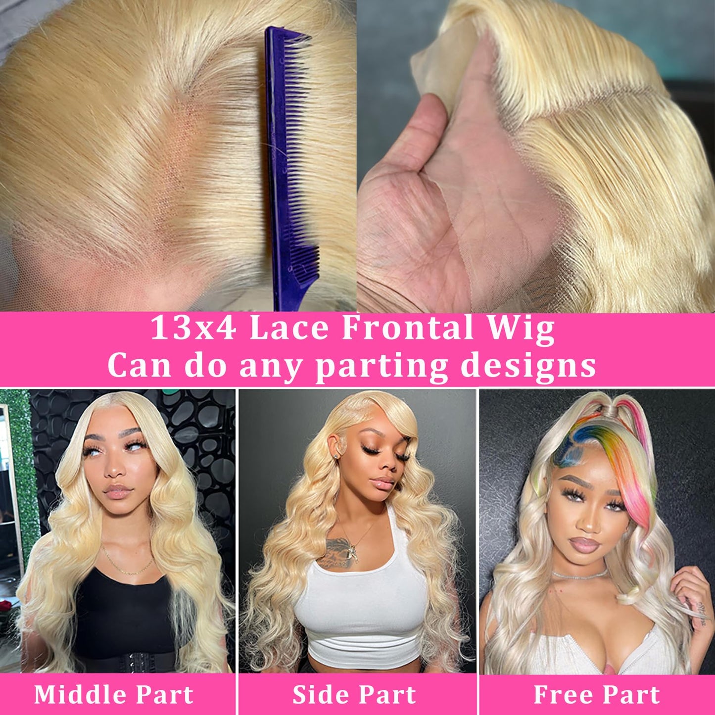 613 Lace Front Wig Human Hair Body Wave Lace Front Wigs Human Hair 13x4 HD Transparent Blonde Lace Front Wigs Human Hair Pre Plucked Guleless 613 Blonde Wig Human Hair 24 Inch 180% Density