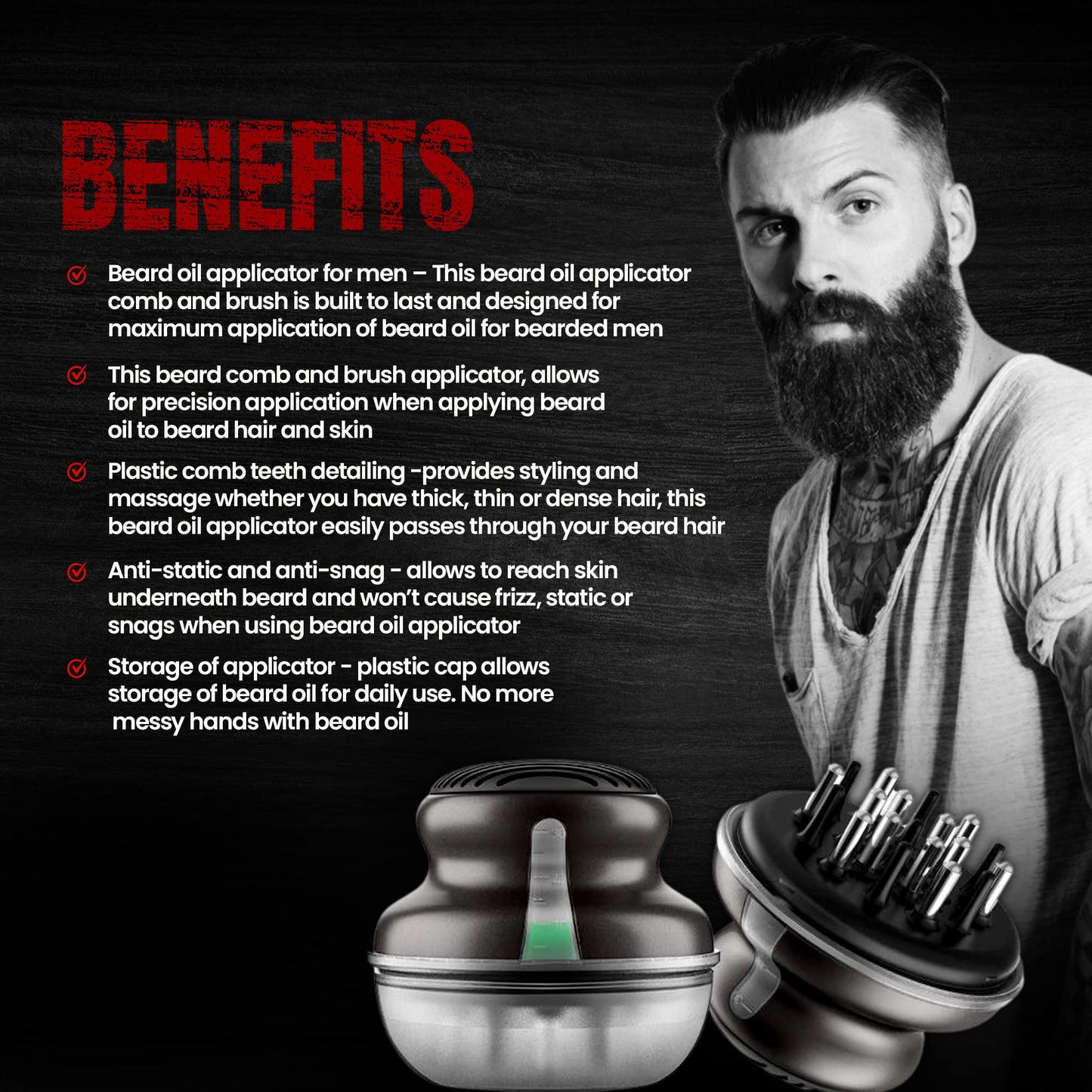 BEARDSYYC Beard Oil Applicator and Brush, Black, Beard Oil Dispenser/Releaser for all Beard Type, 1.0 Count