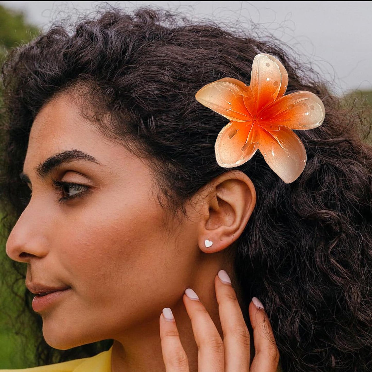 CongTil Floral Hair Clips Set - Large Non-Slip Hawaiian Plumeria Clips for Thick Hair, Strong Hold and Cute Design for Summer Holiday