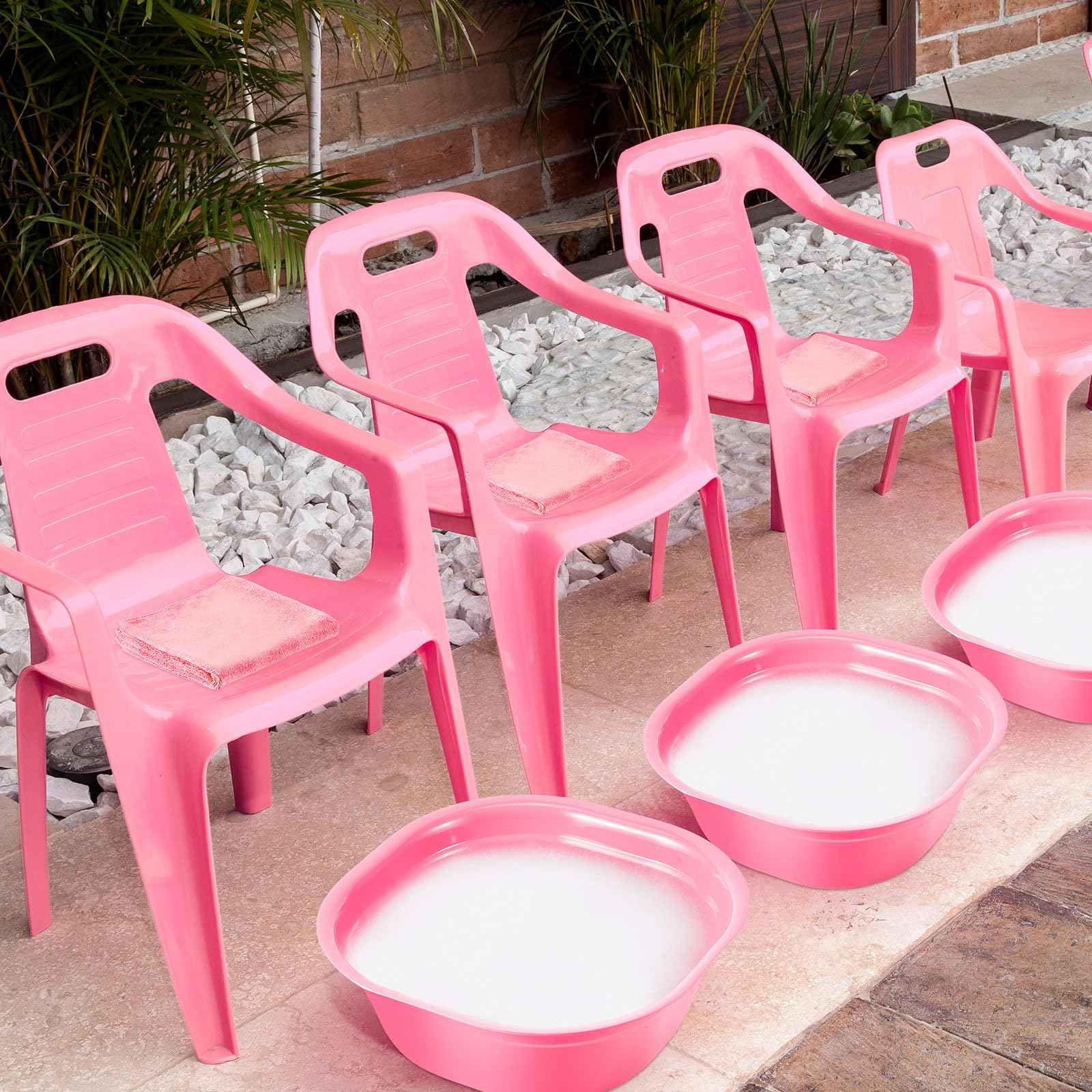 Patelai 6 Sets Kids Foot Spa Kit for Girl 12 x 12 x 4.3 Inch Foot Soaking Tub 14 x 30 Inch Hand Towels Washbasin Towels for Spa Party Sleepover Party Supplies(Pink)