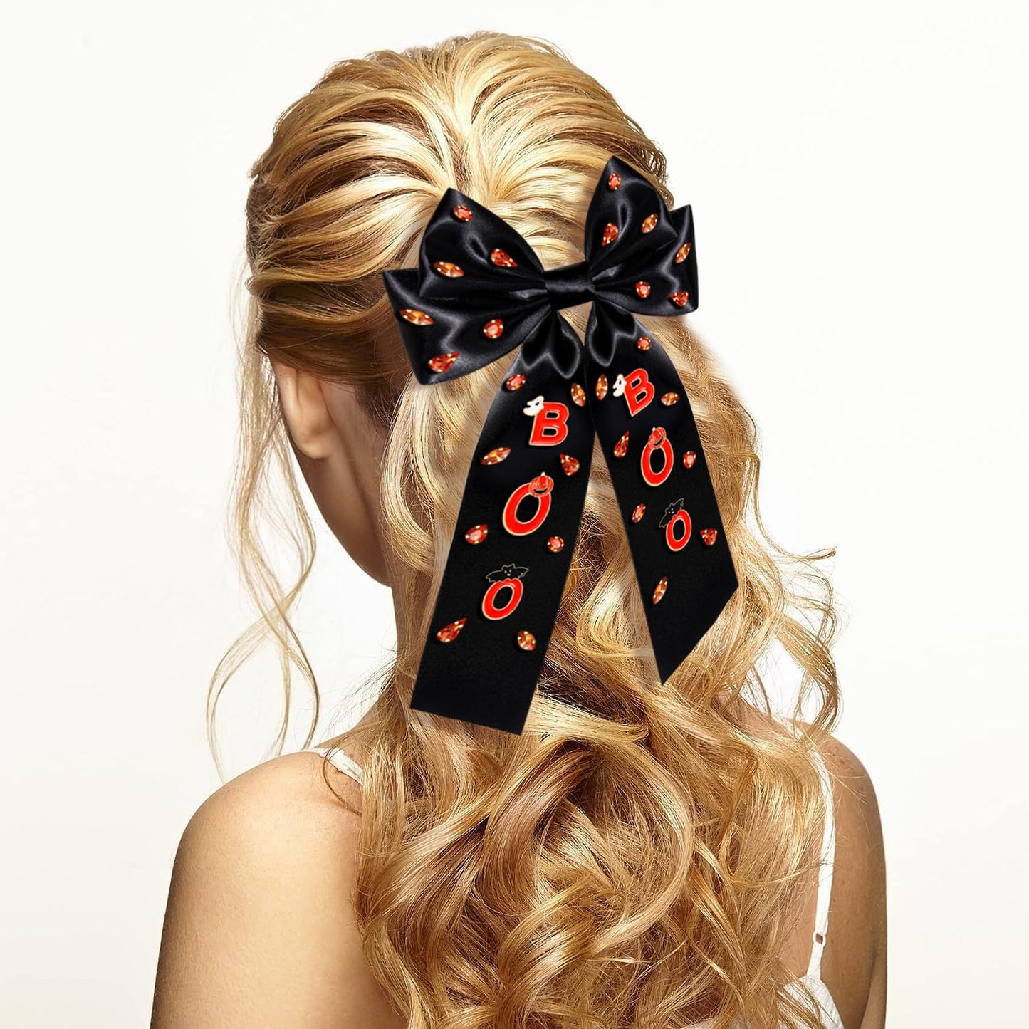 Halloween Hair Clips for Women Orange Black Enamel Rhinestone Spooky BOO Hair Bow Clips Halloween Costume Hair Accessories Gifts