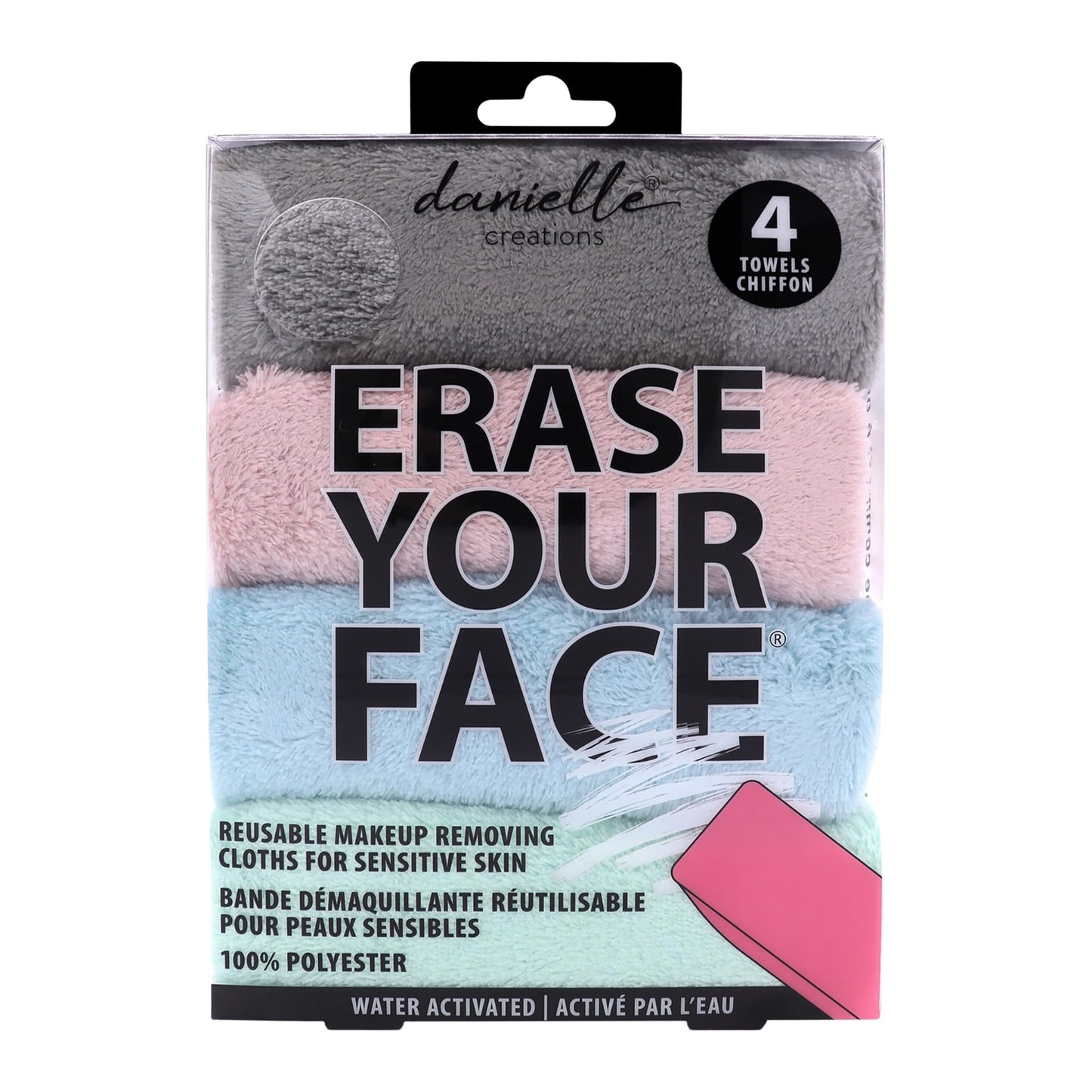 ERASE YOUR FACE Make-up Removing Cloths, By Danielle Enterprises, Pastel, 4 Count