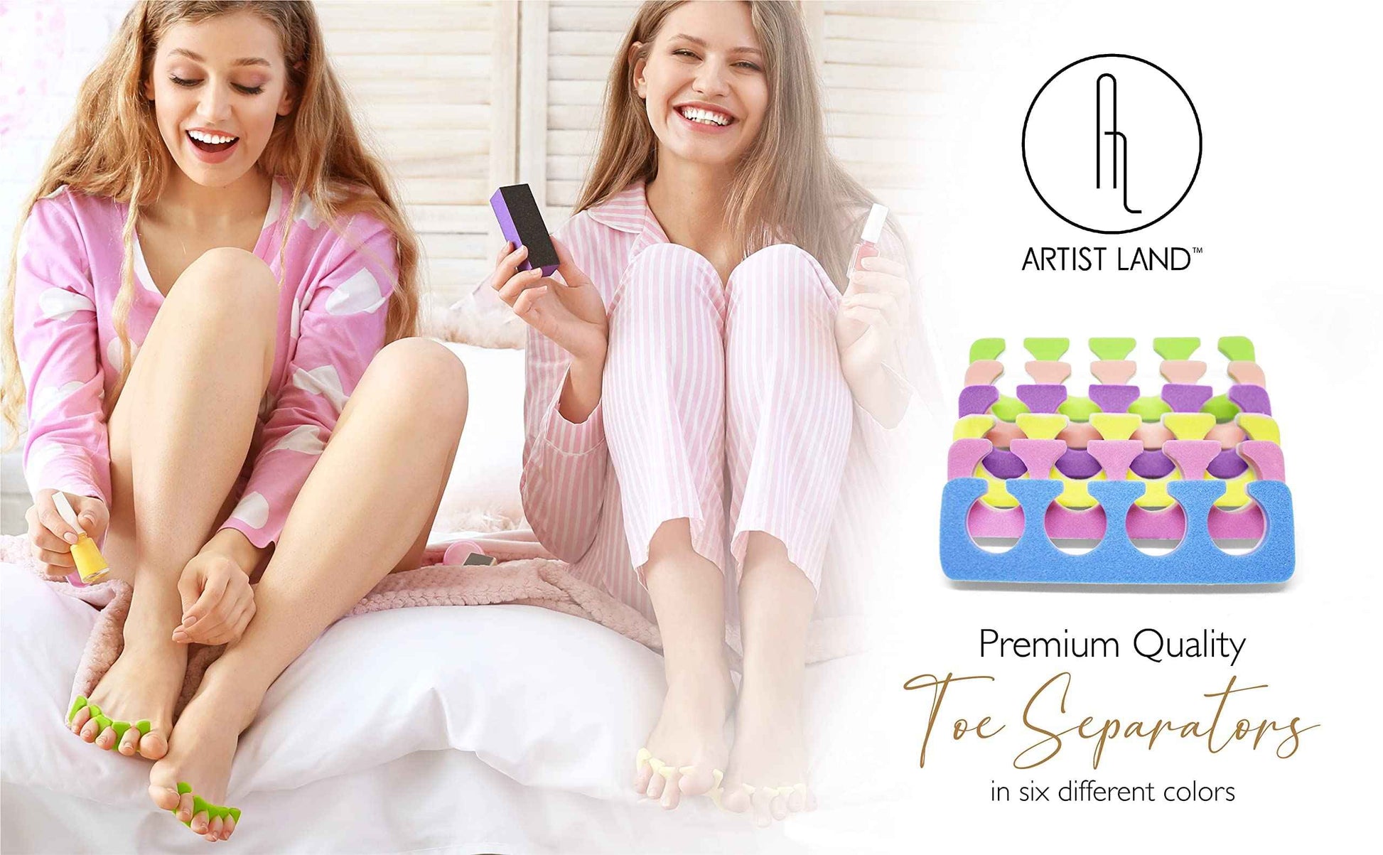 Artist Land 48 Pairs Spa Party Pack of Anti-Slip EVA Pedicure Slippers & Premium Toe separators Two Tone Soft & Durable - Bulk 6 Fun Colors Ideal for At Home Spa Party & Nail Salon