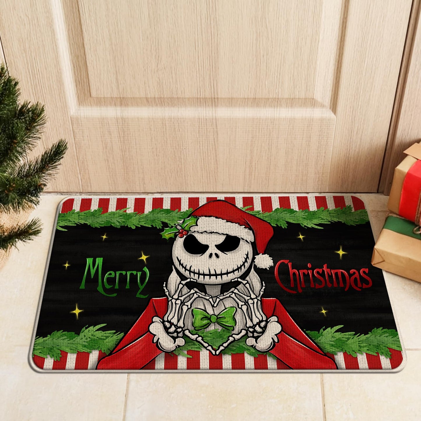 Tailus Merry Christmas Believe Kitchen Rugs Set of 2, Xmas Jack Skellington Kitchen Mats Decor, Funny Holiday Party Floor Door Mat Home Decorations -17x29 and 17x47 Inch