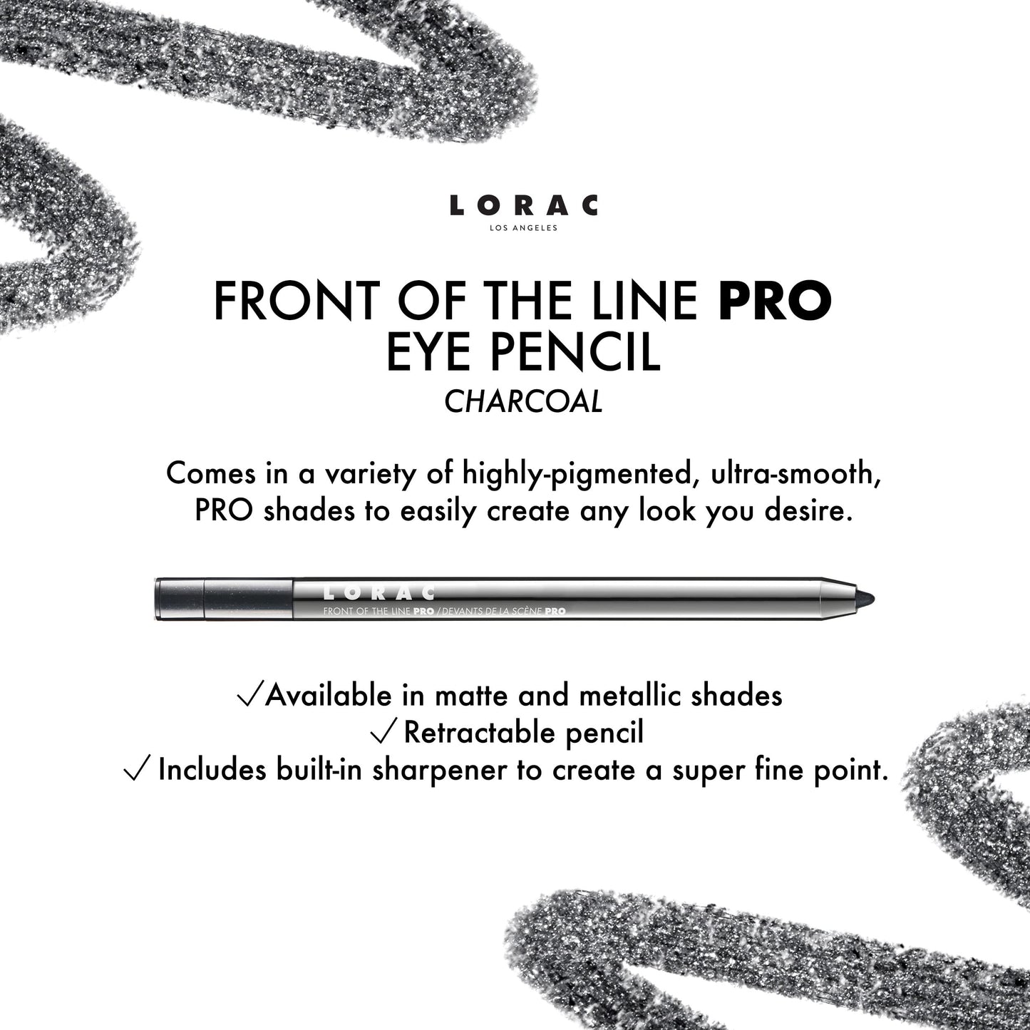 LORAC Front Line PRO Waterproof Eyeliner Pencil, Charcoal | Long Lasting| Makeup Pencil Sharpener | High-Precision