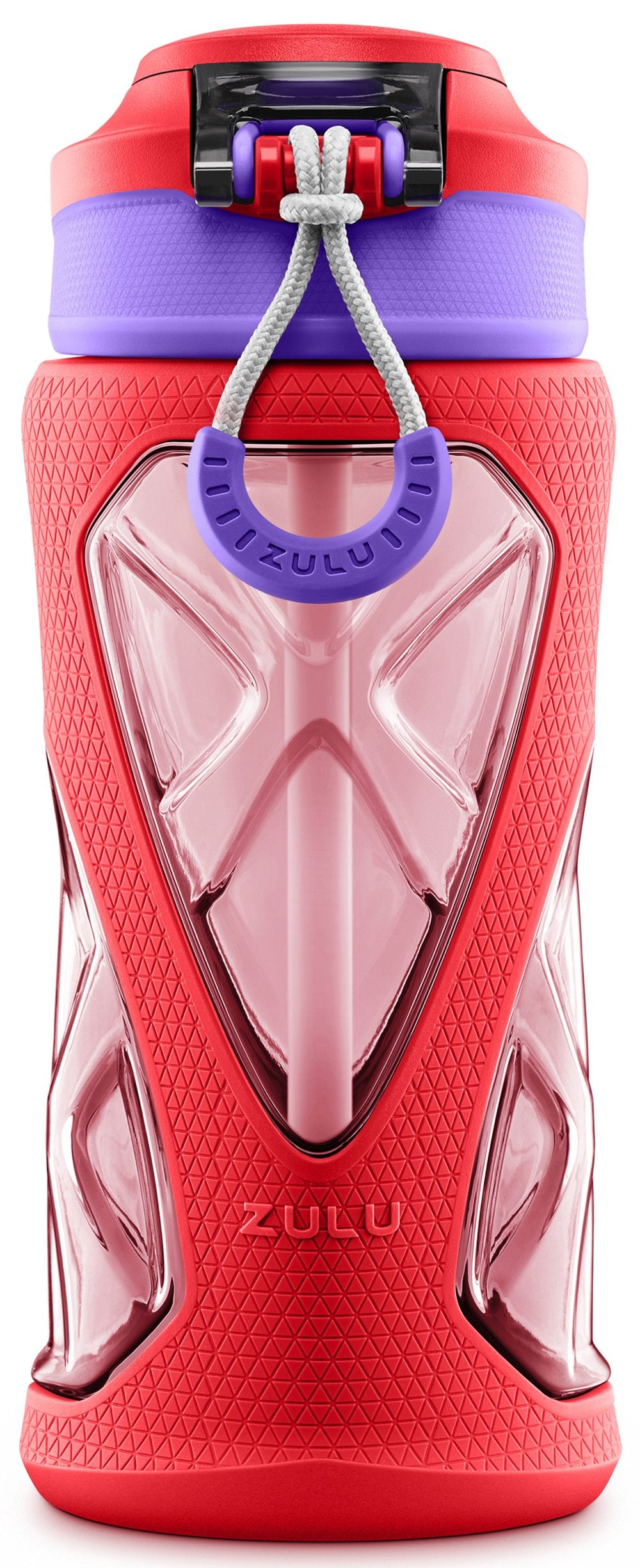 Zulu Torque 16oz Plastic Kids Water Bottle with Silicone Sleeve and Leak-Proof Locking Flip Lid and Soft Touch Carry Loop for School Backpack, Lunchbox, Outdoor Sports, BPA-Free Dishwasher Safe, Pink