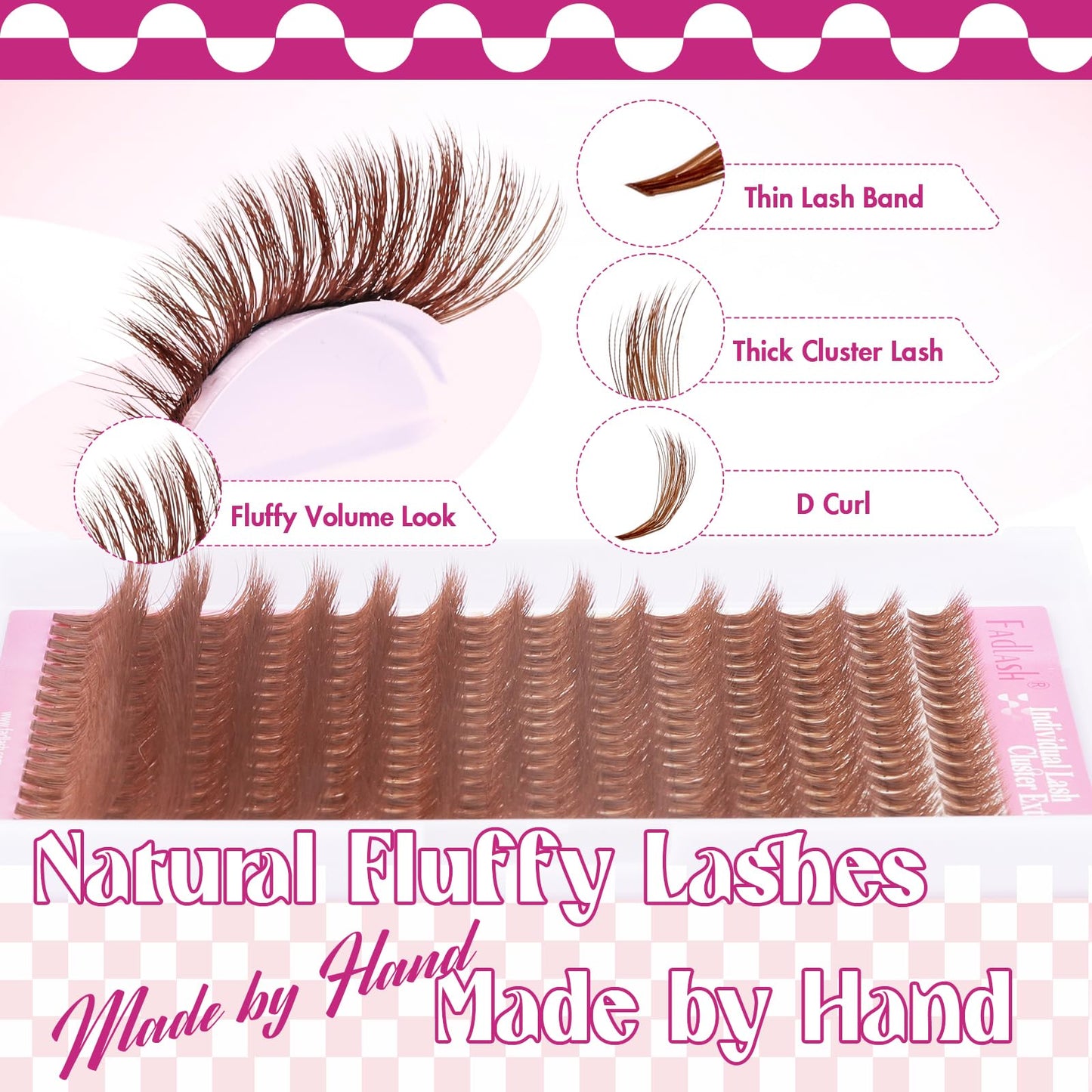 Brown Lash Clusters D Curl Individual Lashes 40D 10-18mm Cluster Eyelash Extensions Fluffy Mixed Tray 3D Effect Volume Soft DIY Lash Extension Kit at Home (40D-0.07-D,10-18mm)