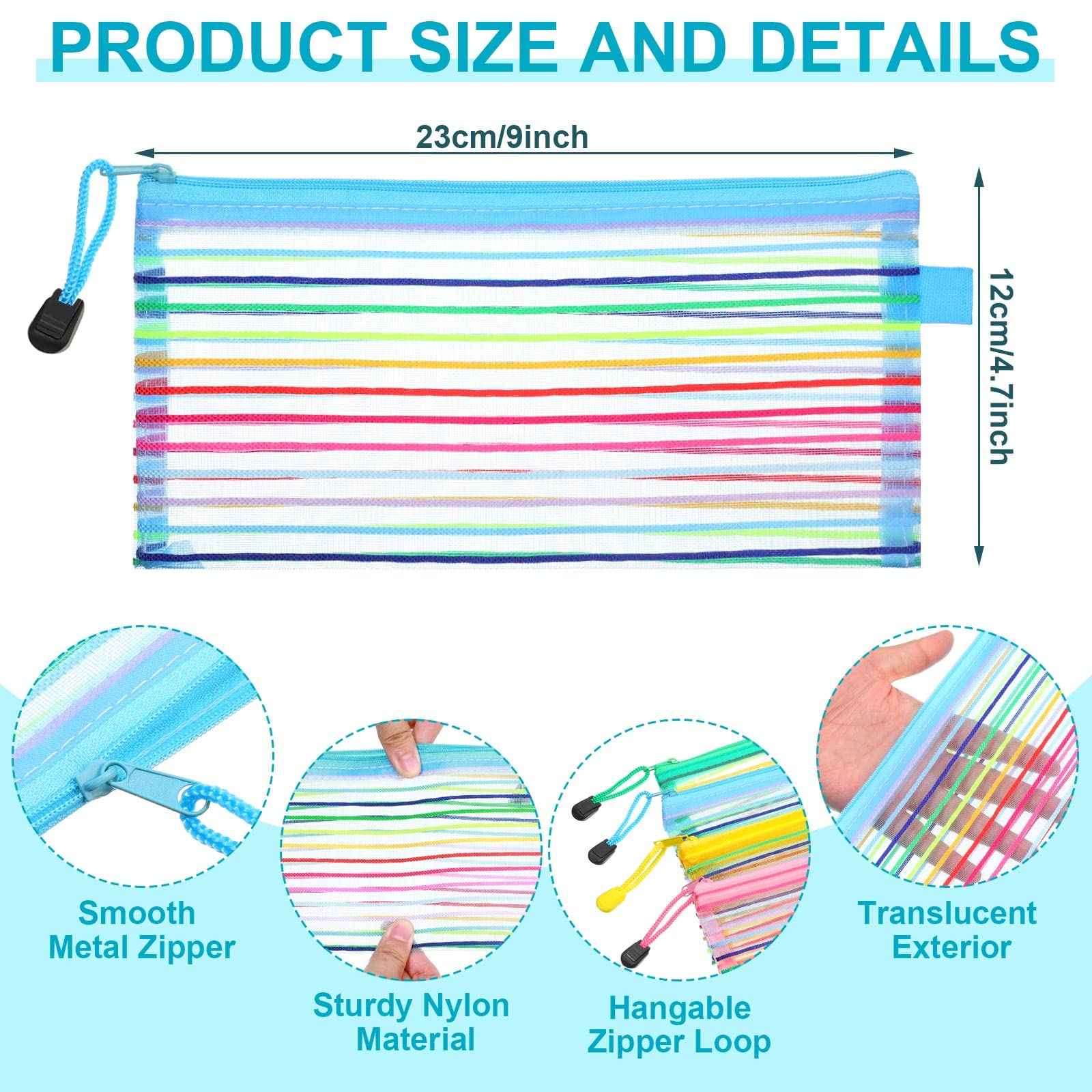 Leelosp 80 Pcs Mesh Zipper Pouch Bulk Back to School Pencil Storage Pouch Mesh Cosmetics Bags Toiletry Makeup Bags for Office Travel Organization(Elegant Color,9 x 4.7 Inch)