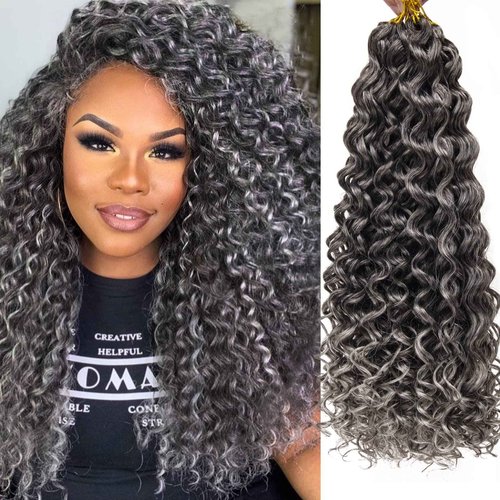 8 Packs Curly Crochet Hair GoGo Curl Crochet hair for Black Women Deep Wave Braiding hair,Synthetic Bohemian Crochet Braid Water Wave Crochet hair Extensions(Tgrey, 18inch)