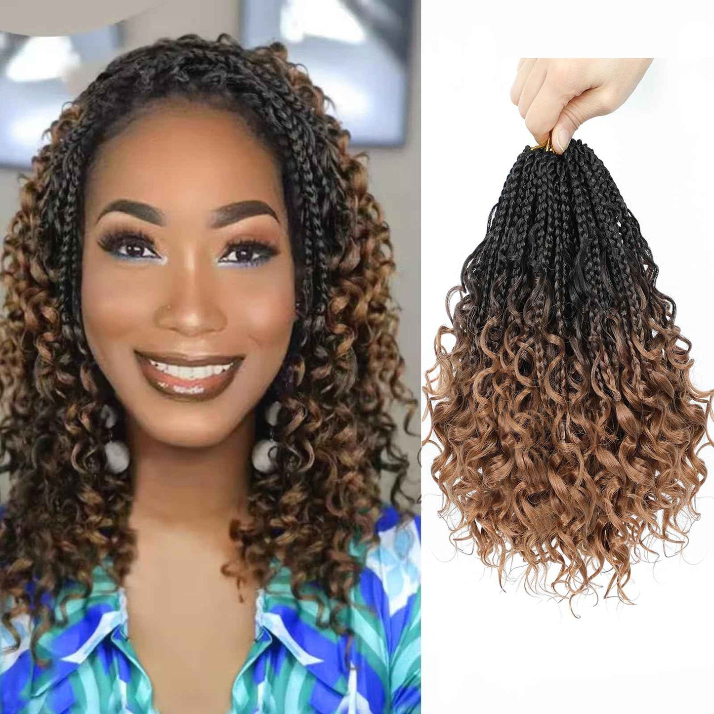 9 Packs Goddess Box Braids Crochet Hair 10 Inch Pre Looped Boho Crochet Braids With Curly Ends Synthetic Boho Box Braid Crochet Hair For Women (10 Inch, 1B/4/30)