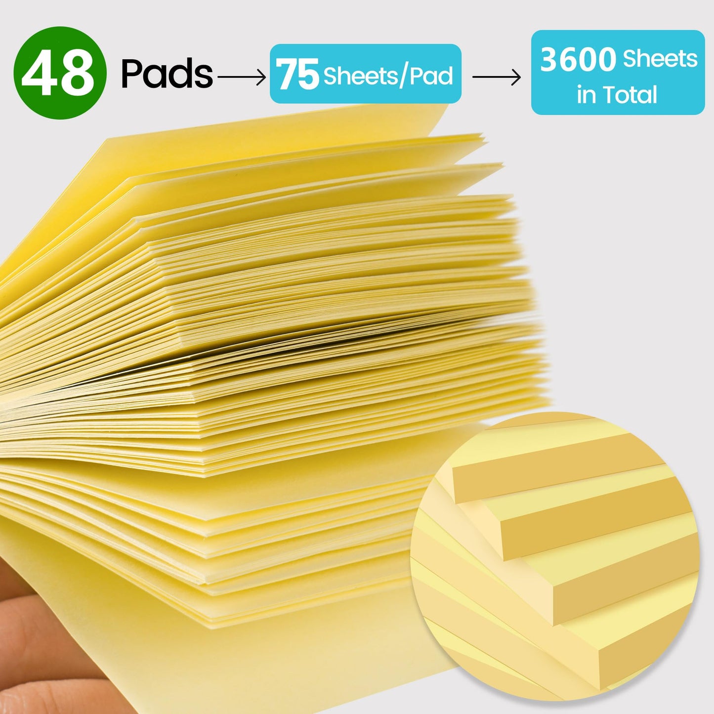 (48 Pack) Sticky Notes 3x3 in Canary Yellow, Clean Removal, Recyclable, Self-Stick Pads, Easy to Post for Home, Office, Notebook