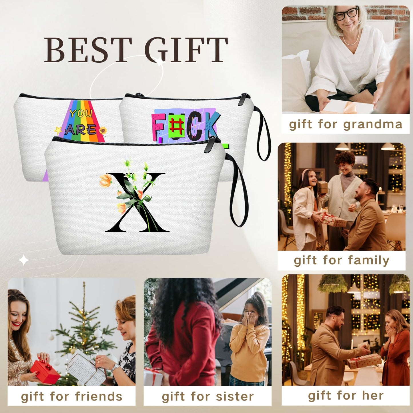 SEAMOON Women Gifts for Birthday,Unique Gifts for Women,Teen Gifts,Sister Gifts,Mother Gifts from Daughter,Cosmetic Bag with Mirror,Birthday Gifts for Friends Female,Personalized Gifts,Letter X