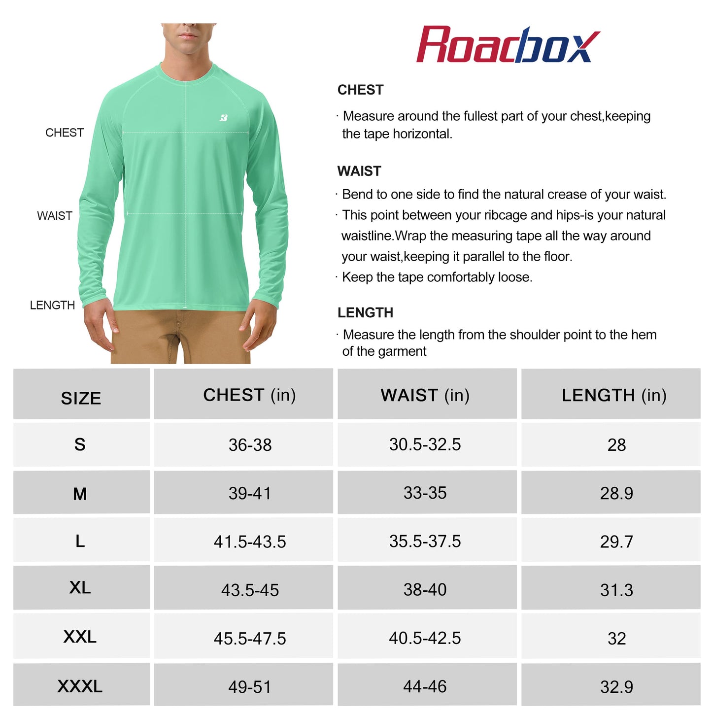 Roadbox Mens UPF 50+ Long Sleeve SPF Diving Rash Guard UV Sun Protection Shirts for Outdoor Fishing Hiking Swimming Running Green