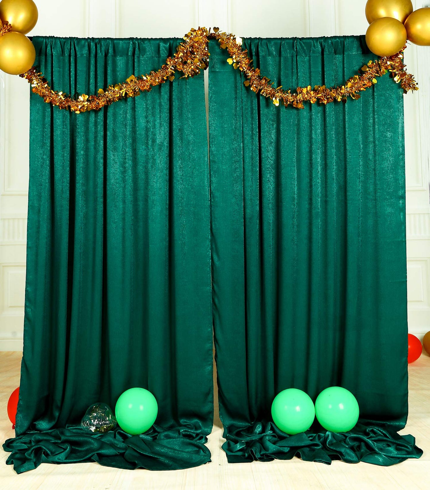 SHERWAY 9.6 Feet x 10 Feet Hunter Green Silky Soft Curtain Wedding Backdrop Drapes, Slightly Shiny Satiny Window Curtains for Party Ceremony Decoration