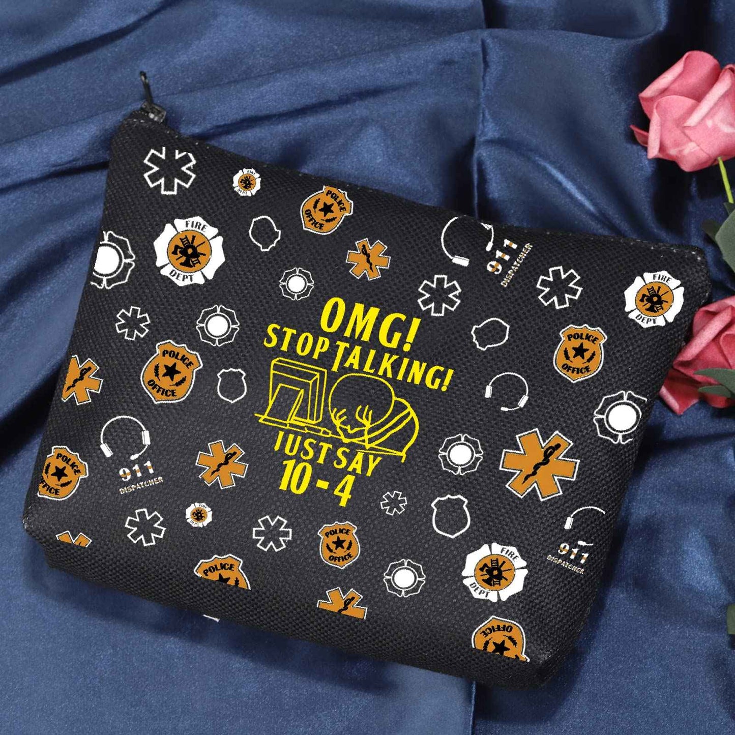 POFULL 911 Dispatcher Gifts Stop Talking Just Say 10-4 Cosmetic Bag Emergency Dispatcher Gift (Stop Talking Cosmetic Bag)