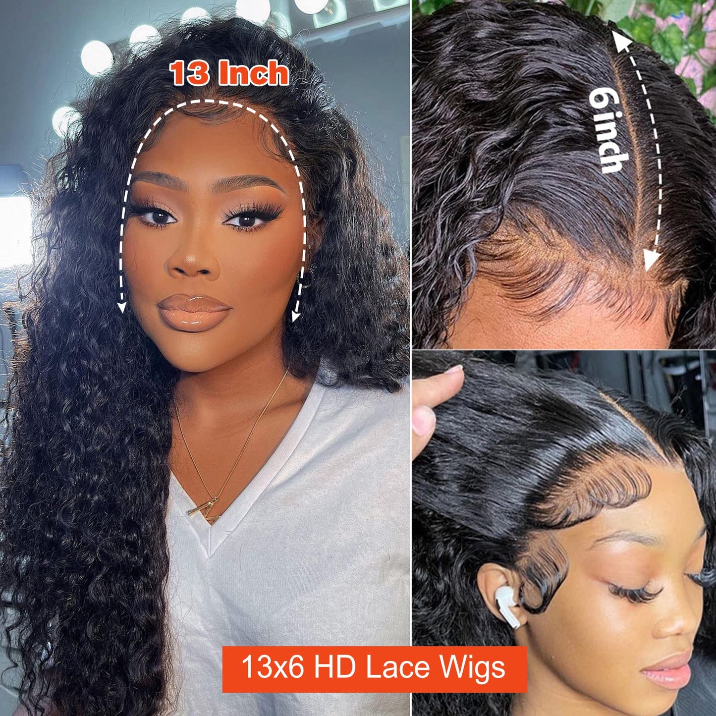 Alionly 200 Density Water Wave Wig 13x6 Lace Front Wigs Human Hair Wet and Wavy HD Lace Front Wigs Human Hair for Black Women Glueless Wigs Human Hair Pre Plucked With Baby Hair